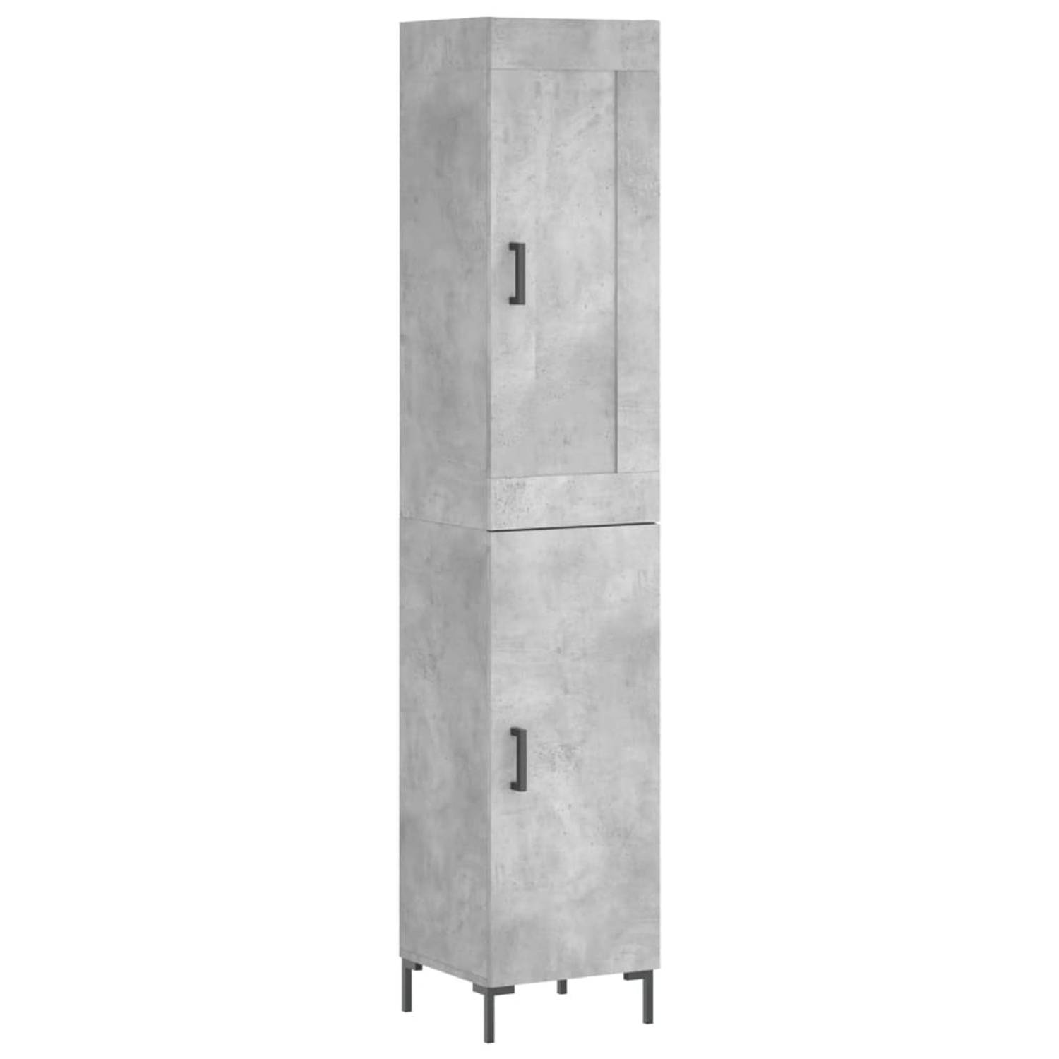 The Living Store Hoge Kast - Betongrijs - Bewerkt Hout en Metaal - 180 cm