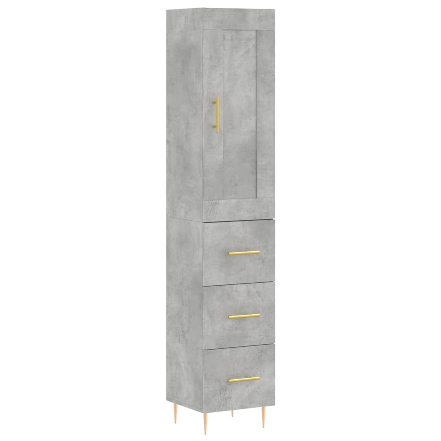 The Living Store Hoge kast - 34.5 x 34 x 180 cm - Betongrijs - Duurzaam hout+metaal