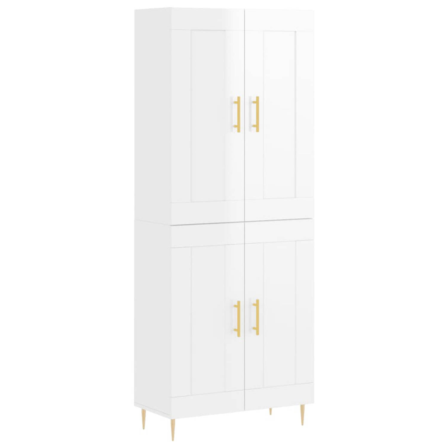 The Living Store Opbergkast Hoge Kast - 69.5 x 34 x 180 cm - Hoogglans wit