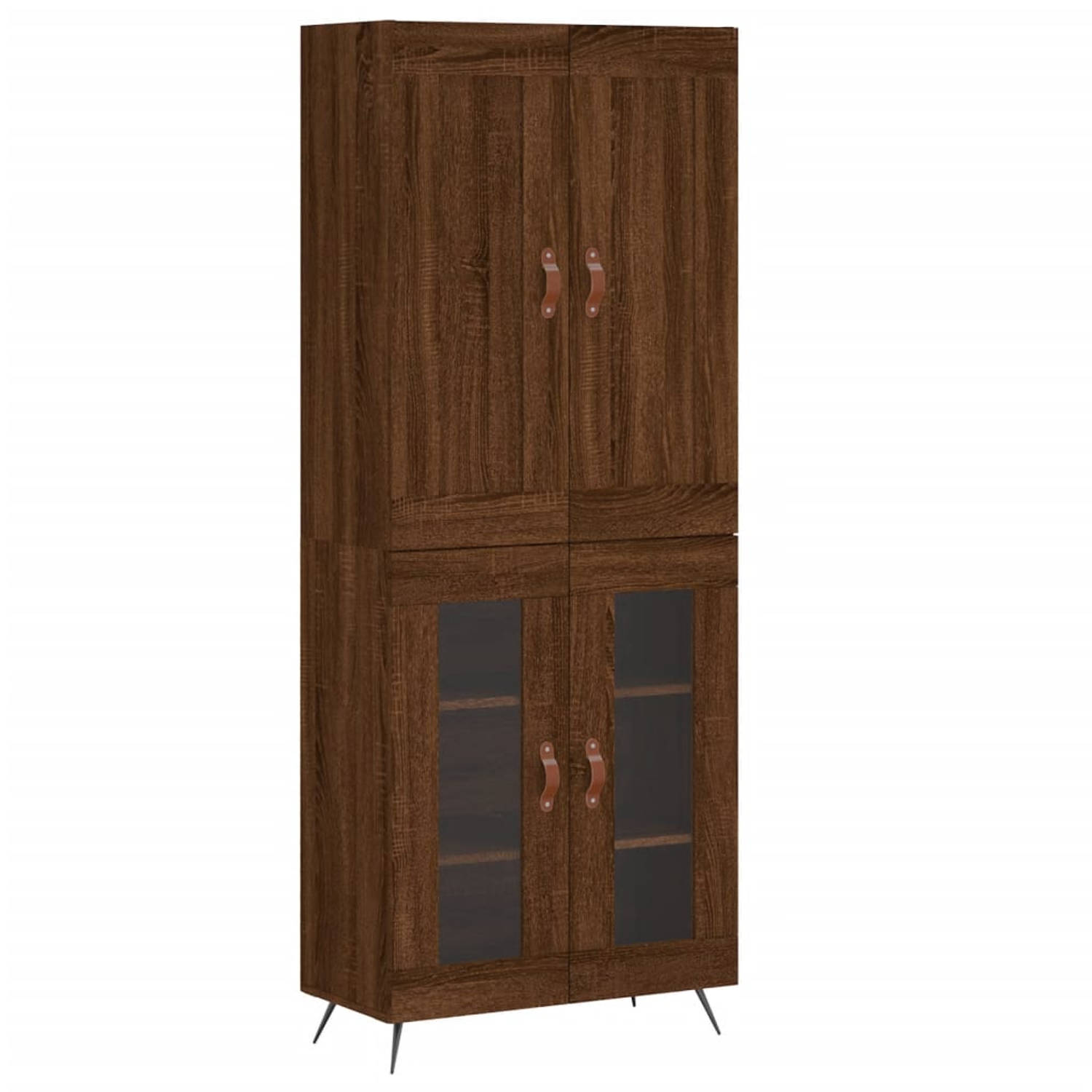 The Living Store Hoge Kast - Bruineiken - Bewerkt hout - ijzer en glas - 69.5 x 34 x 180 cm - Praktische deuren
