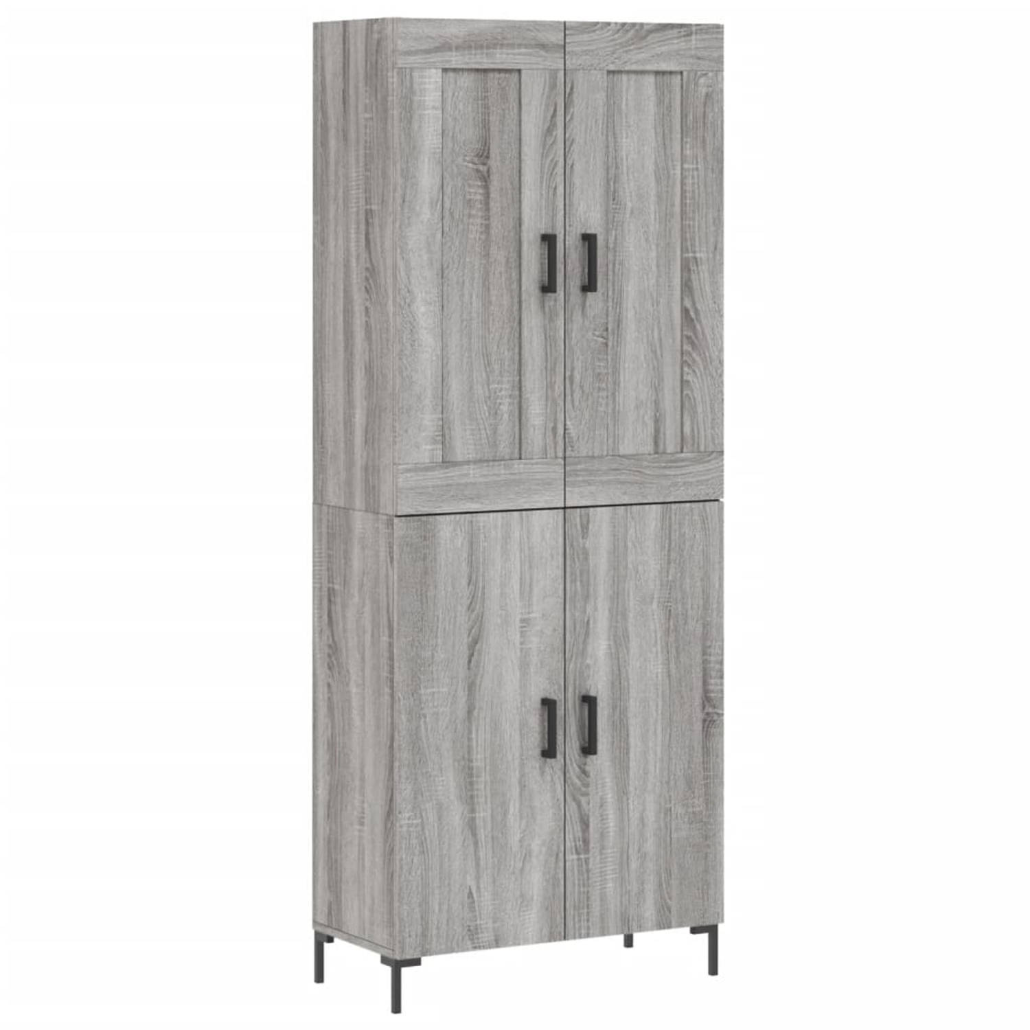 The Living Store-Hoge-kast-69-5x34x180-cm-bewerkt-hout-grijs-sonoma-eikenkleurig - Keukenkast