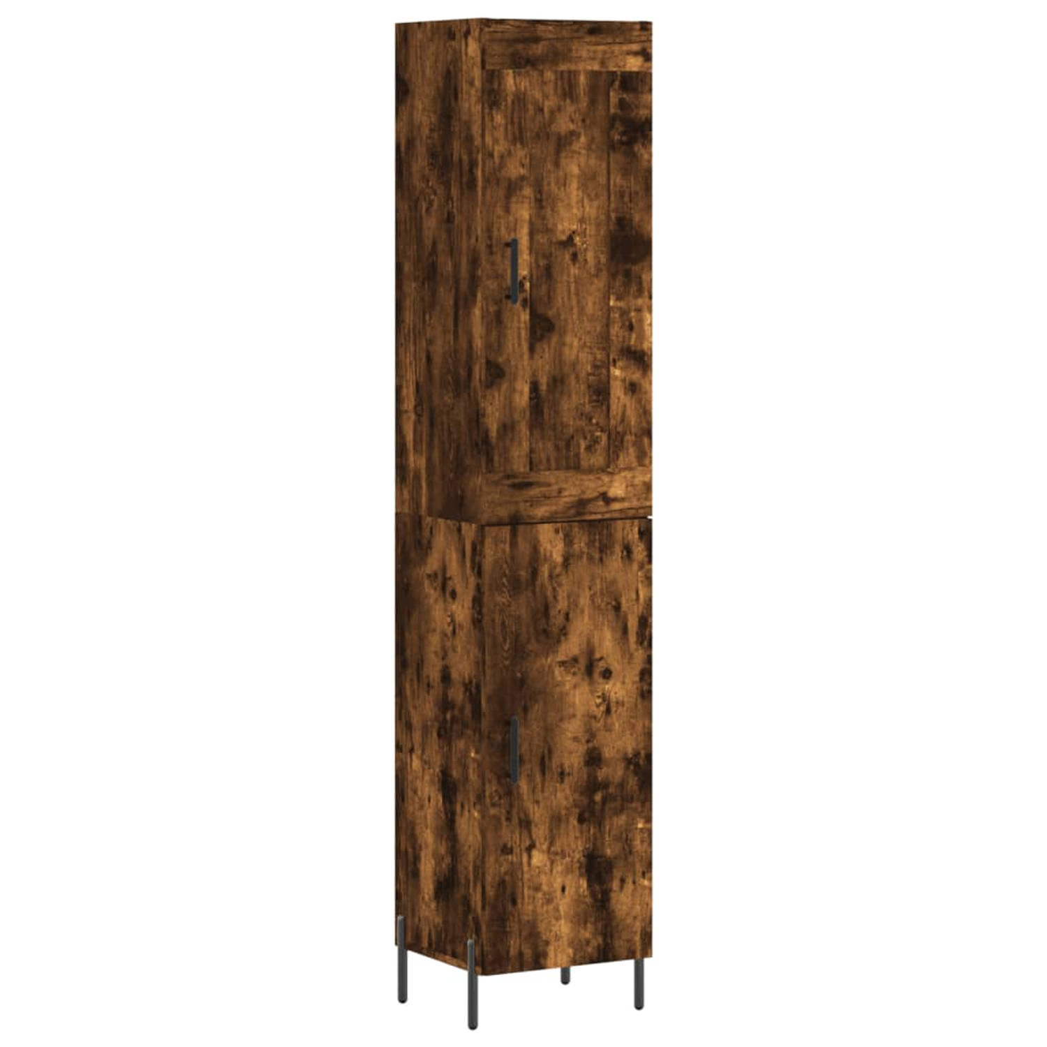 The Living Store Hoge Kast - Gerookt Eiken - 34.5 x 34 x 180 cm - Bewerkt Hout en Metaal