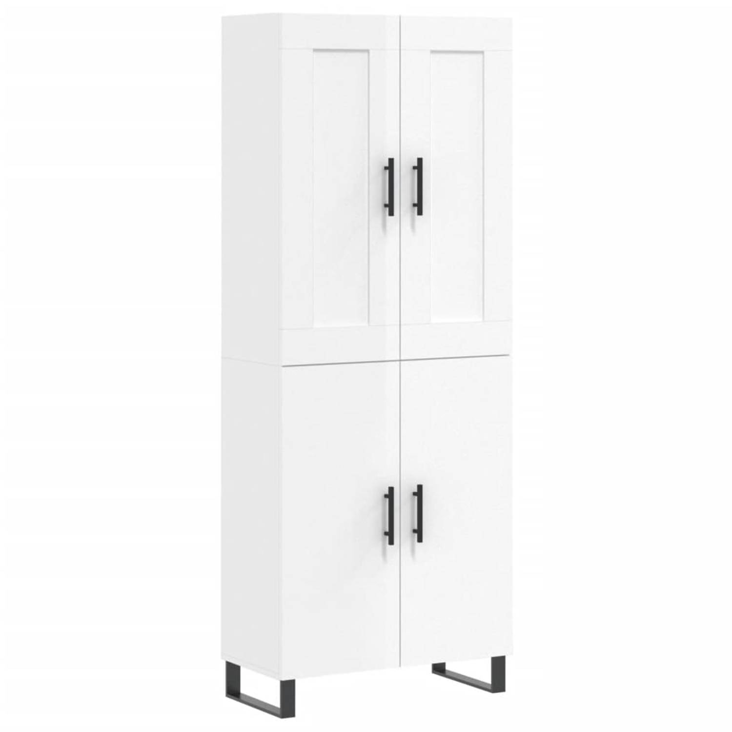 The Living Store Hoge kast 69-5x34x180 cm bewerkt hout hoogglans wit - Keukenkast