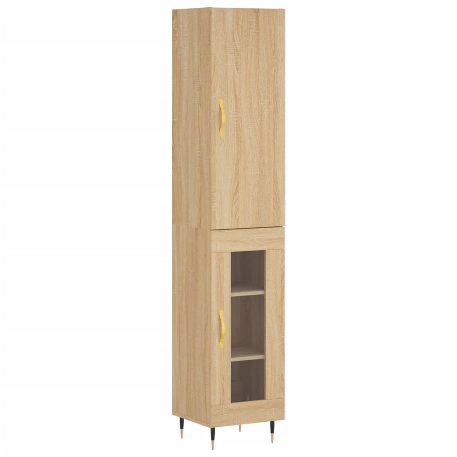 The Living Store Hoge Kast Opbergkast - 34.5 x 34 x 180 cm - Sonoma Eiken