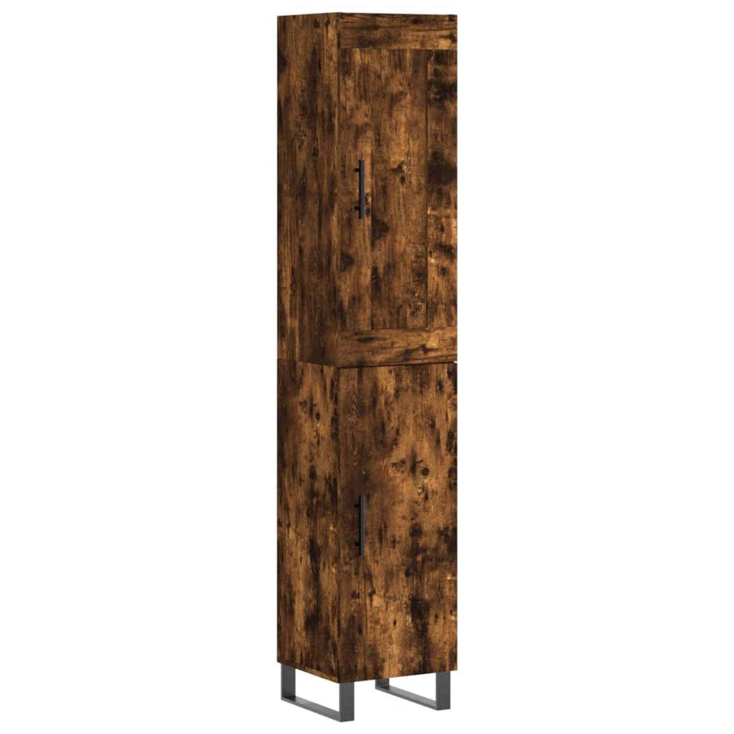 The Living Store Hoge Kast - Gerookt Eiken - Bewerkt Hout - 34.5 x 34 x 180 cm - Duurzaam