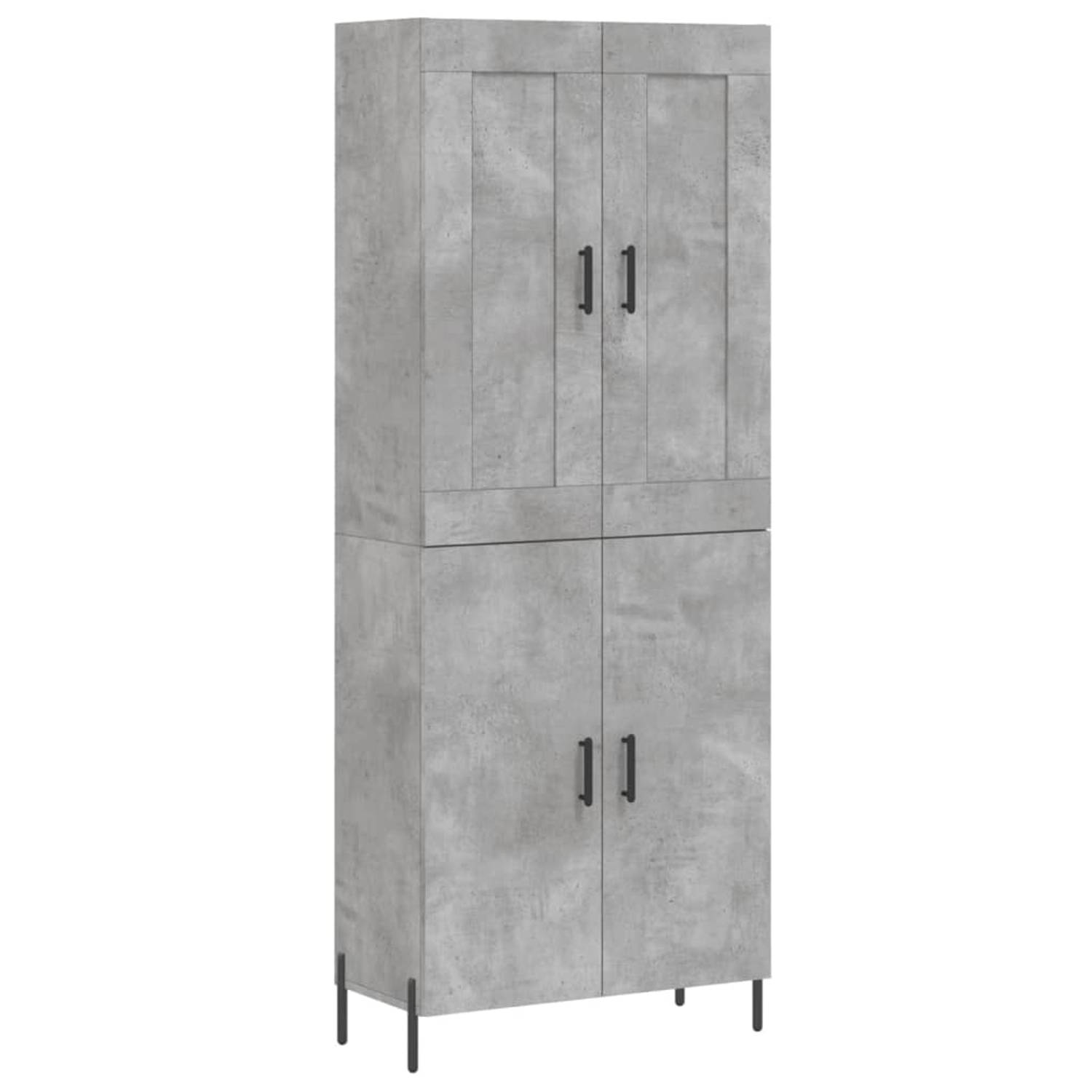 The Living Store-Hoge-kast-69-5x34x180-cm-bewerkt-hout-betongrijs - Keukenkast