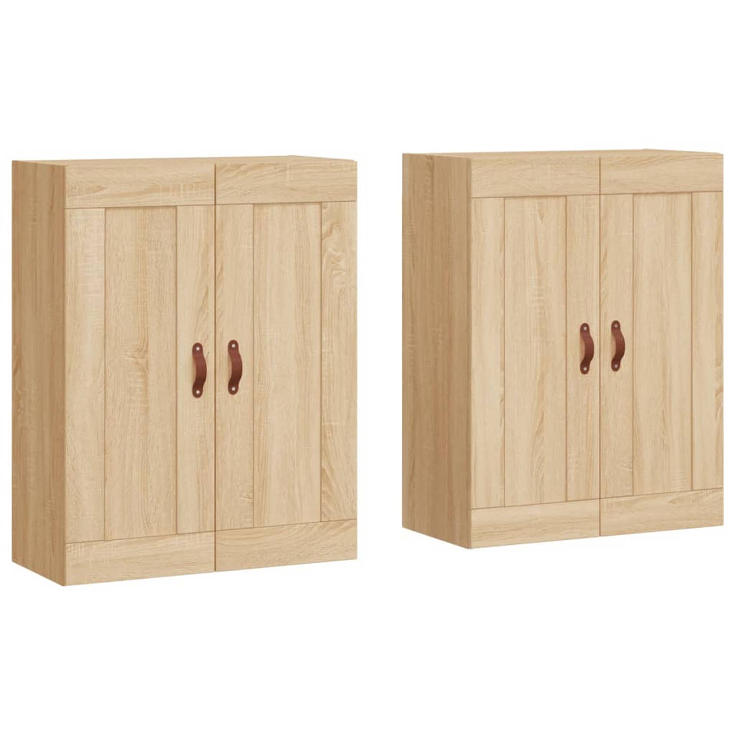 The Living Store Wandkast Set - Sonoma eiken - 69.5 x 34 x 90cm - Bewerkt hout en kunstleer