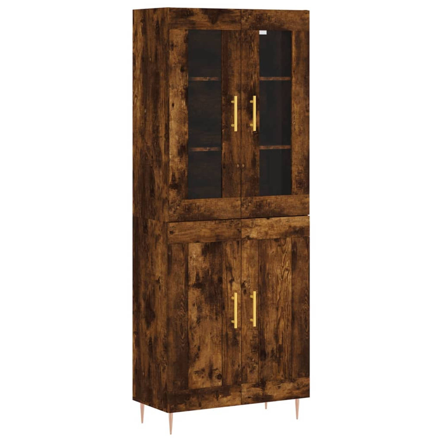 The Living Store Hoge kast - Gerookt eiken - 69.5 x 34 x 180 cm - Duurzaam hout - glas en metaal