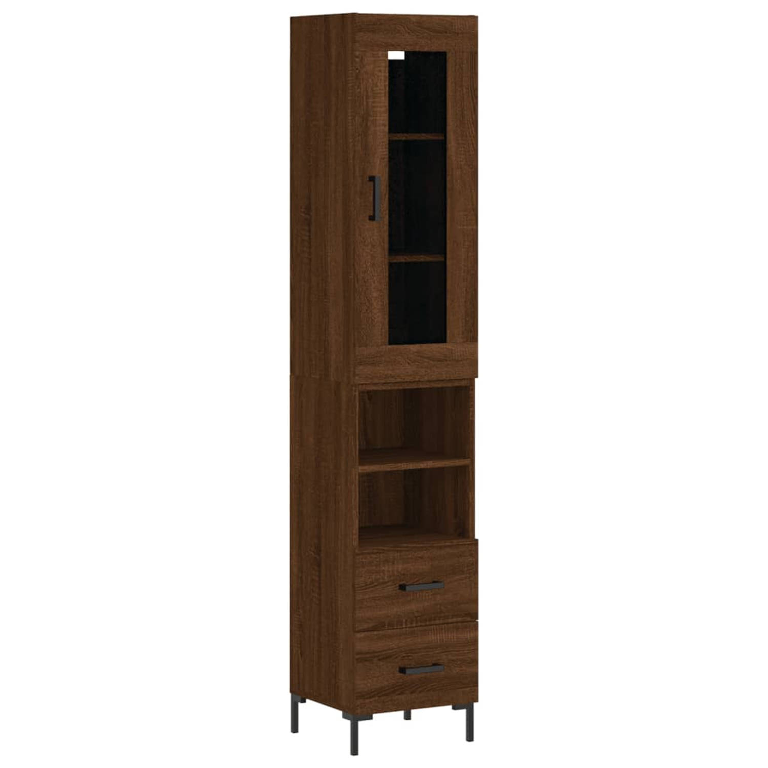 The Living Store-Hoge-kast-34-5x34x180-cm-bewerkt-hout-bruineikenkleurig - Keukenkast