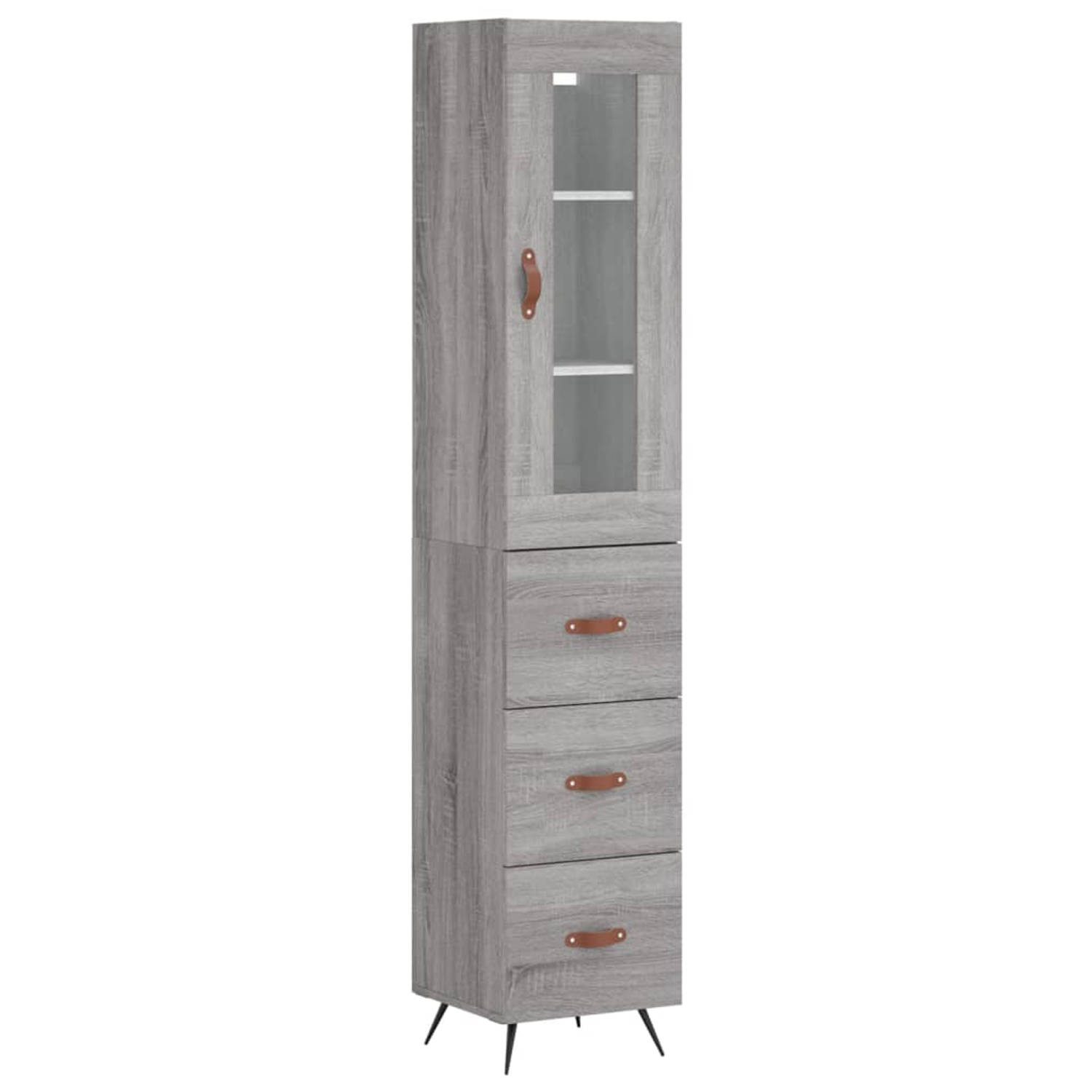 The Living Store Hoge Kast - Grijs Sonoma Eiken - 34.5 x 34 x 180 cm - Duurzaam Materiaal