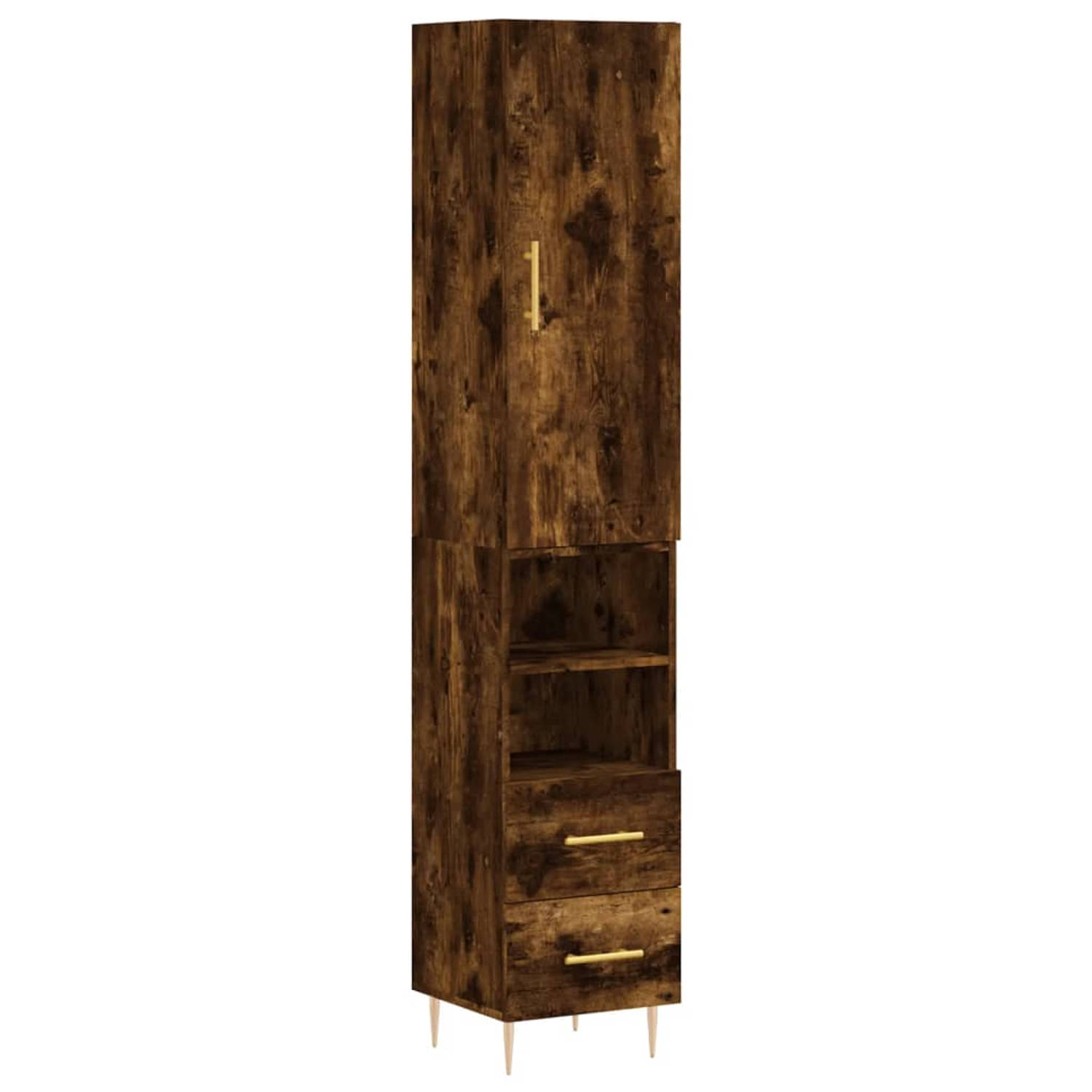 The Living Store Hoge Kast - Gerookt Eiken - 34.5 x 34 x 180 cm - Duurzaam materiaal