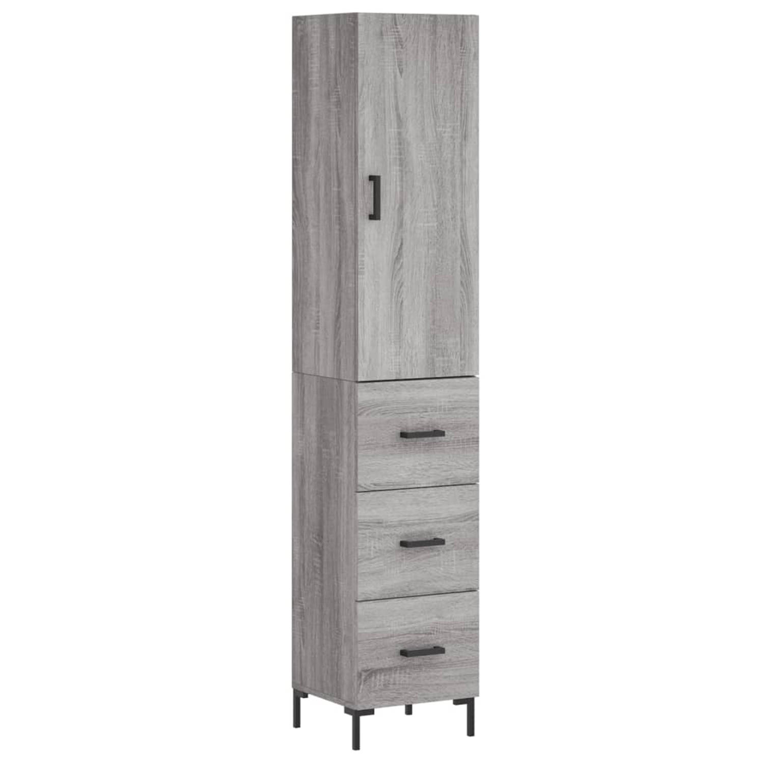 The Living Store Hoge kast 34-5x34x180 cm bewerkt hout grijs sonoma eikenkleurig - Keukenkast