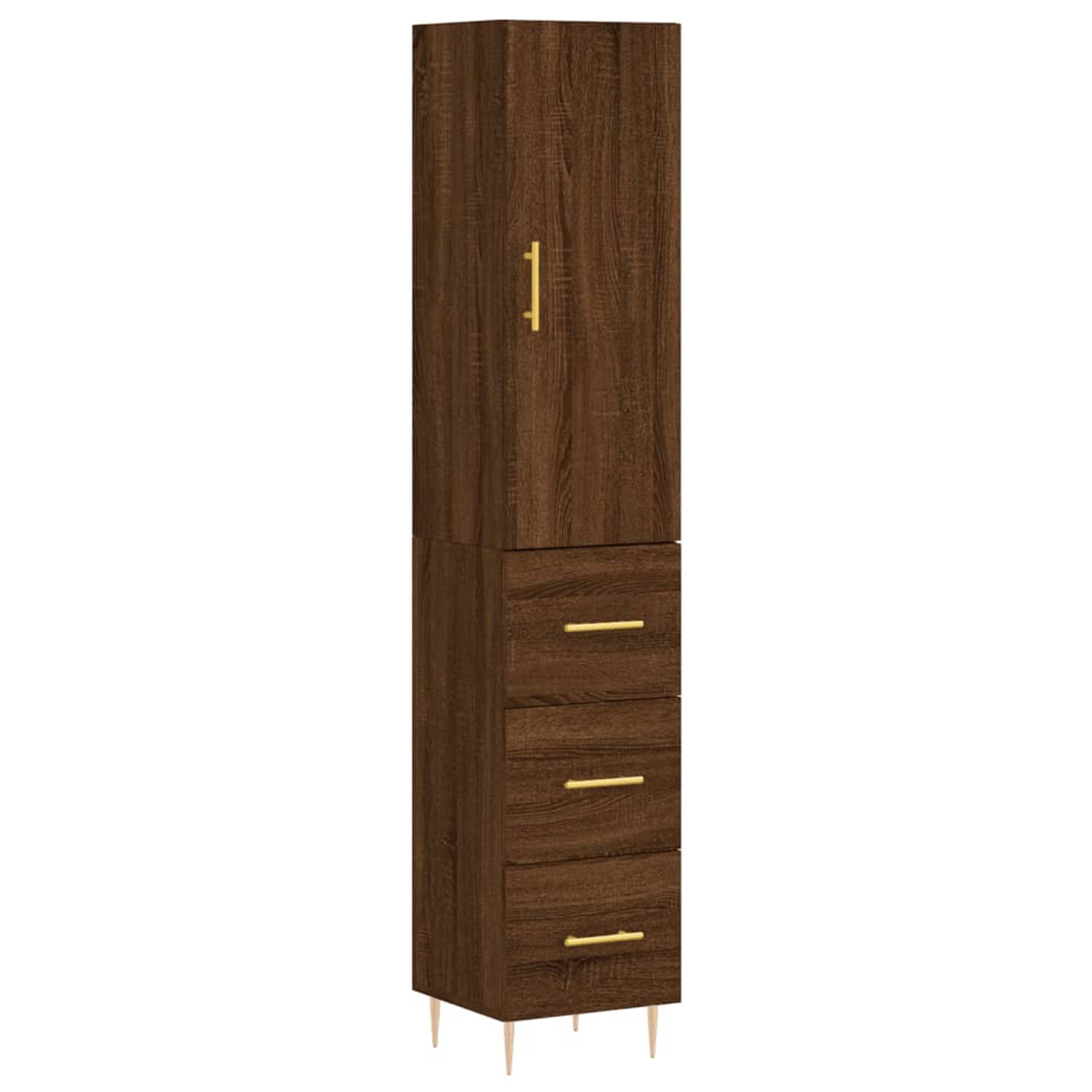 The Living Store Hoge Kast - Bruineiken - 34.5 x 34 x 180 cm - Duurzaam hout en metaal