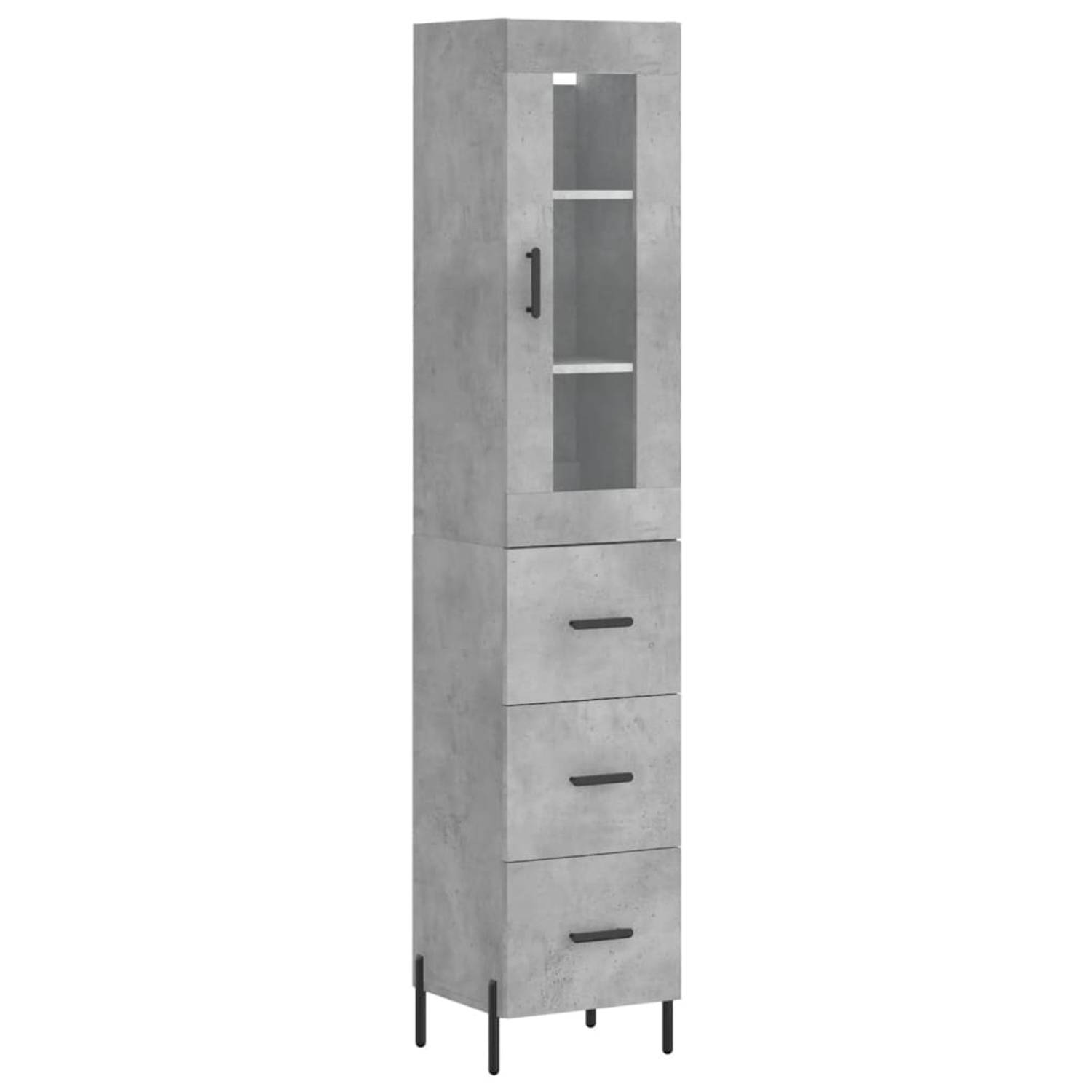 The Living Store-Hoge-kast-34-5x34x180-cm-bewerkt-hout-betongrijs - Keukenkast