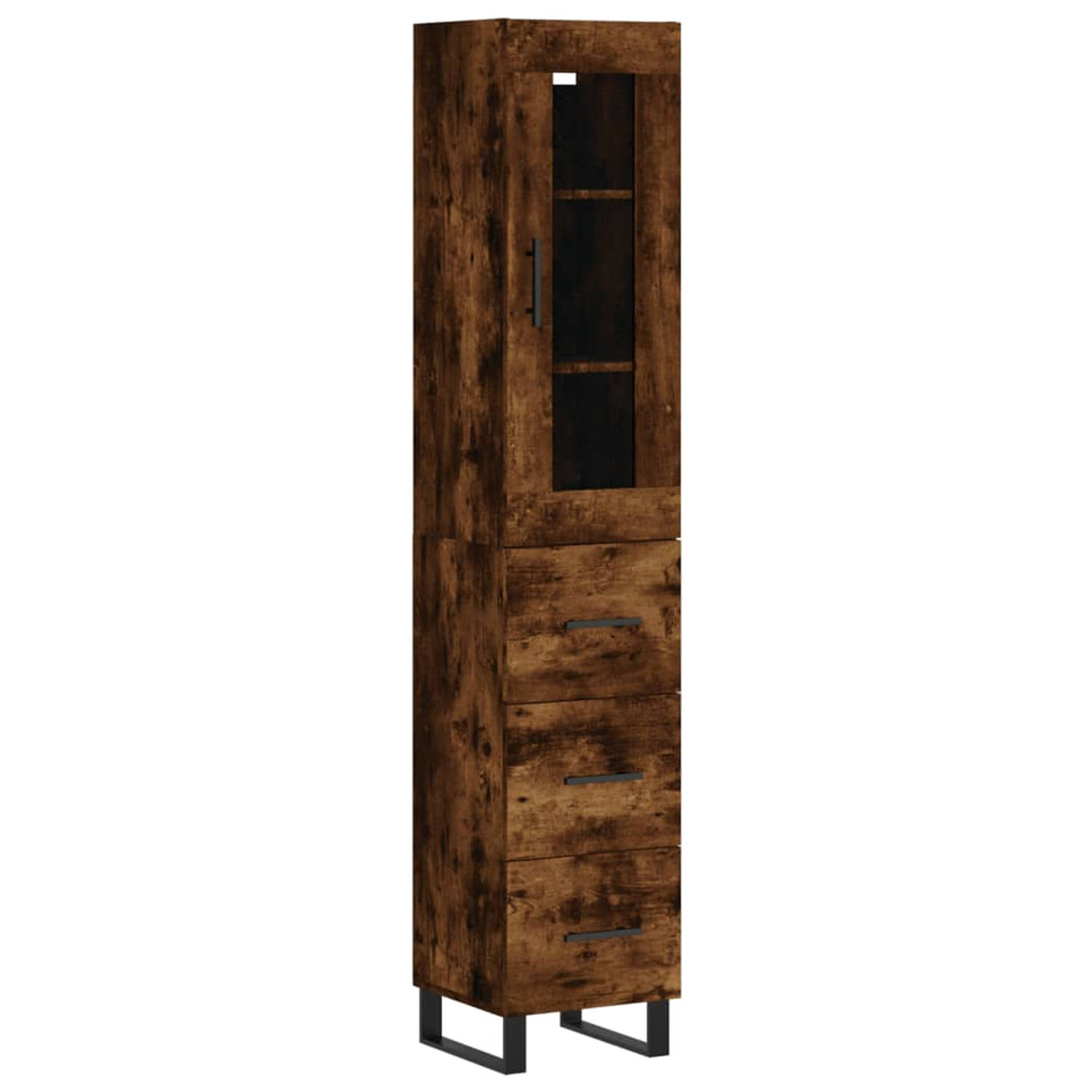 The Living Store-Hoge-kast-34-5x34x180-cm-bewerkt-hout-gerookt-eikenkleurig - Keukenkast