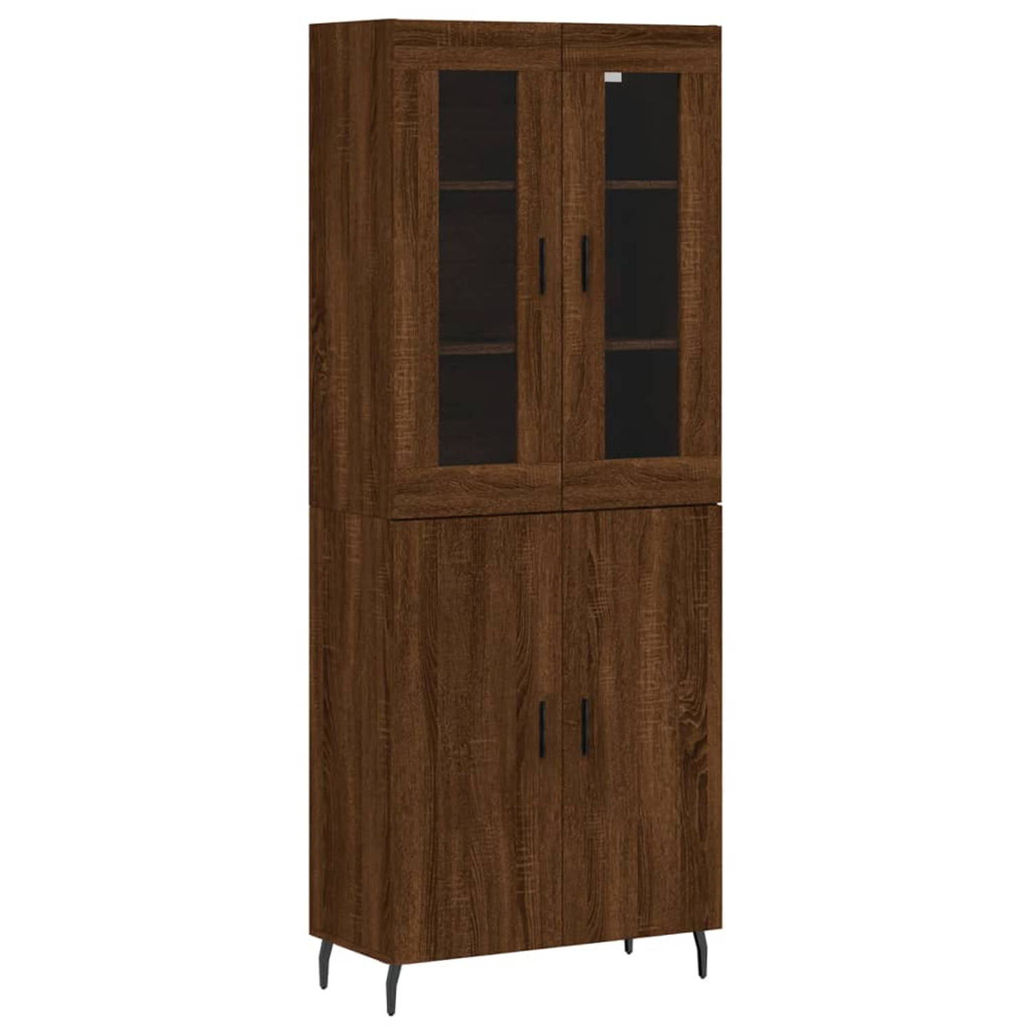 The Living Store-Hoge-kast-69-5x34x180-cm-bewerkt-hout-bruineikenkleurig - Keukenkast