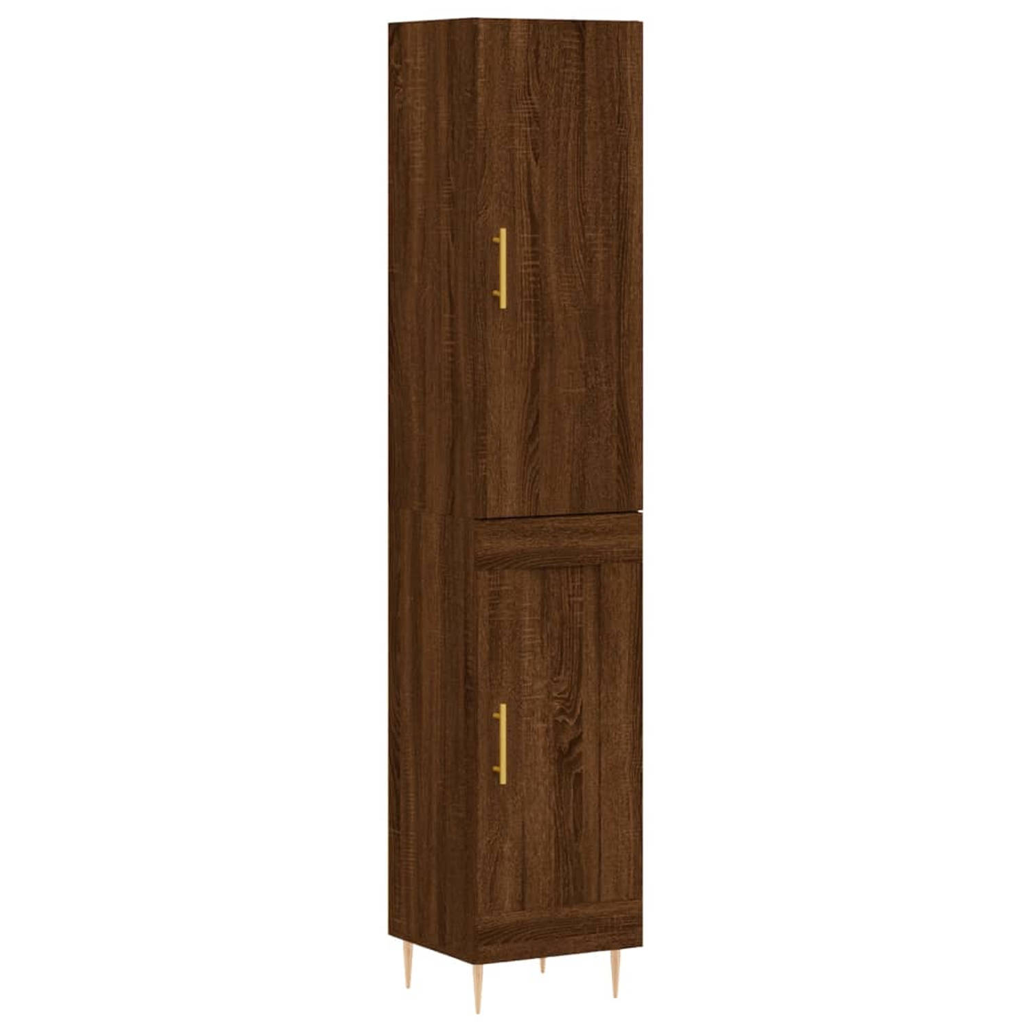 The Living Store-Hoge-kast-34-5x34x180-cm-bewerkt-hout-bruineikenkleurig - Keukenkast