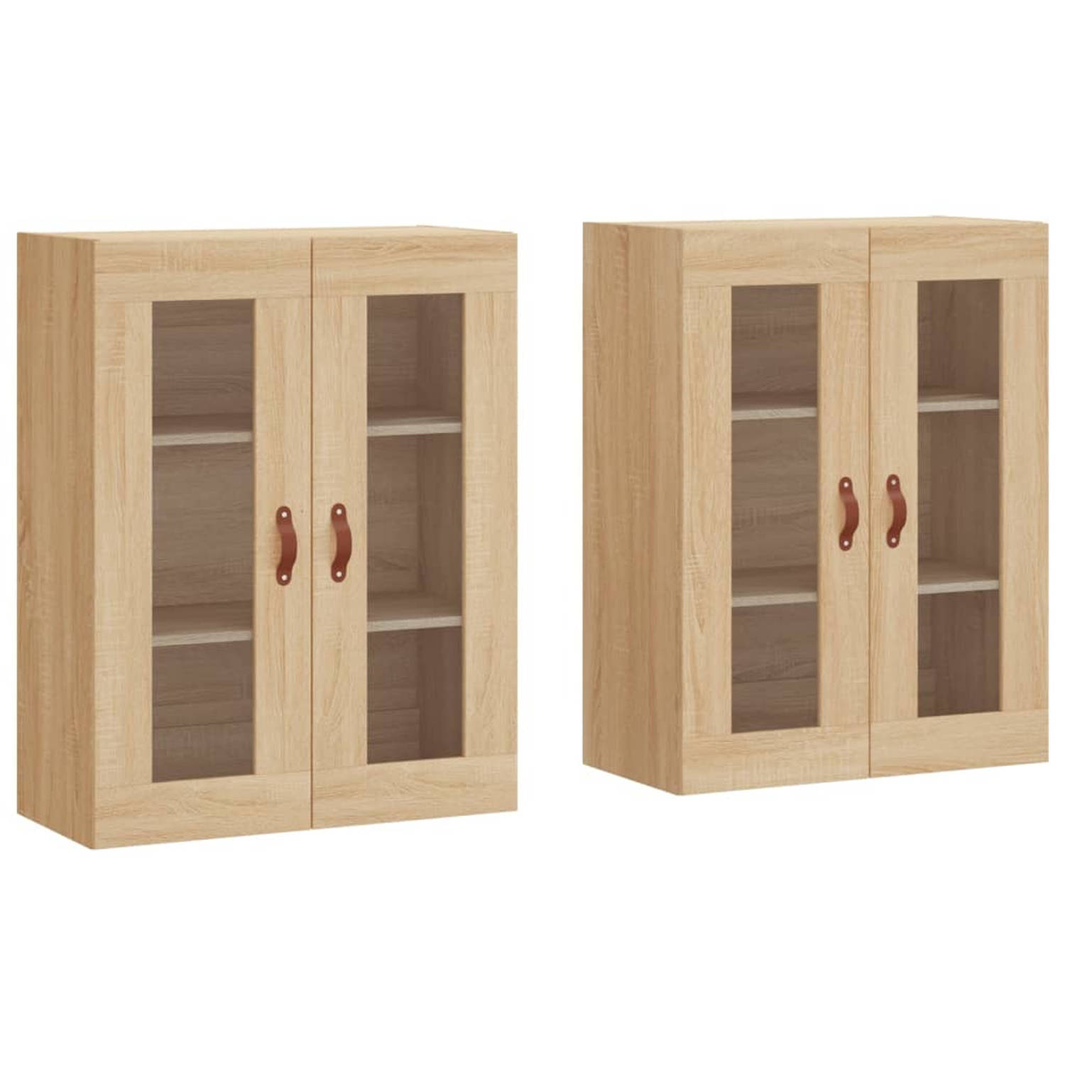 The Living Store Wandmeubel Sonoma Eiken - Hangkast - 69.5 x 34 x 90 cm - Glasdeur - Montage vereist - 2 stuks