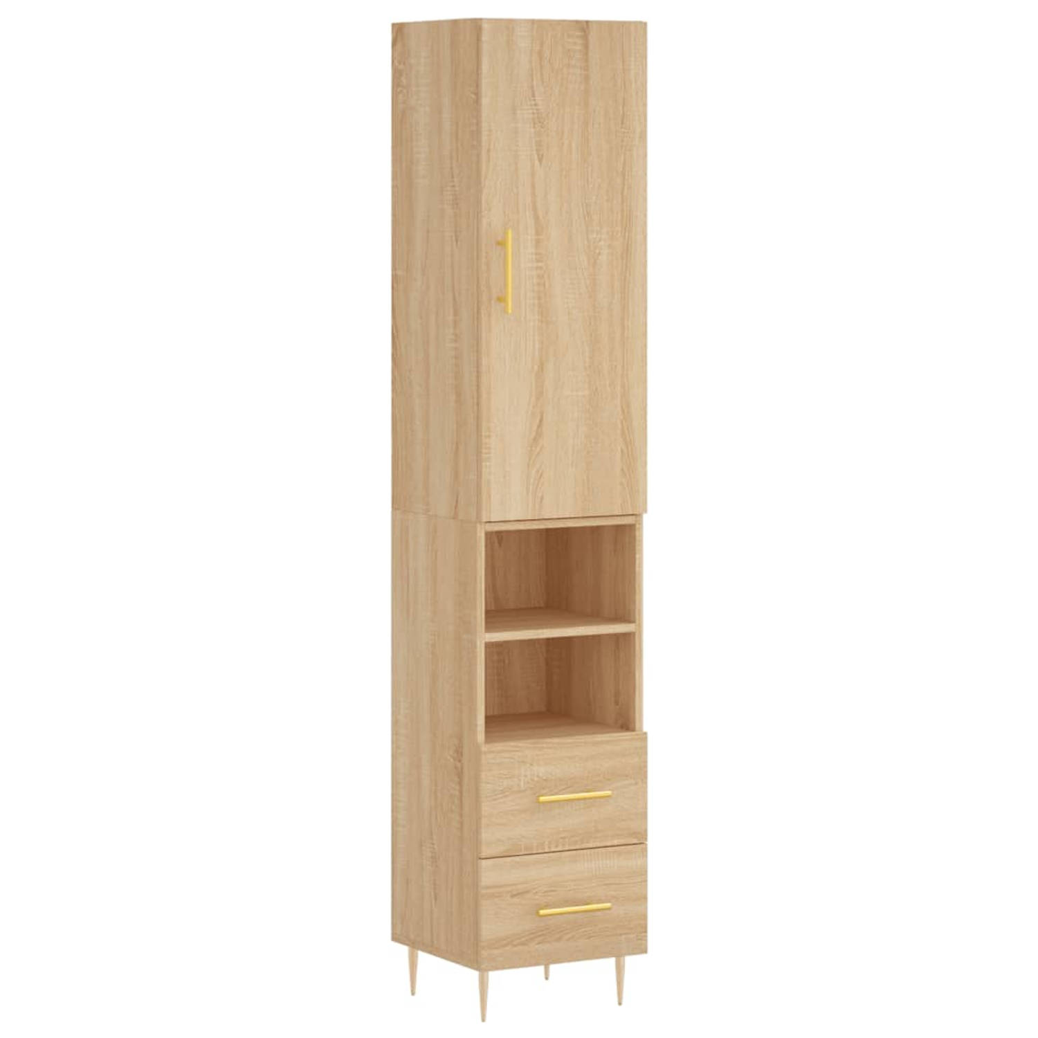 The Living Store Hoge kast 34-5x34x180 cm bewerkt hout sonoma eikenkleurig - Keukenkast
