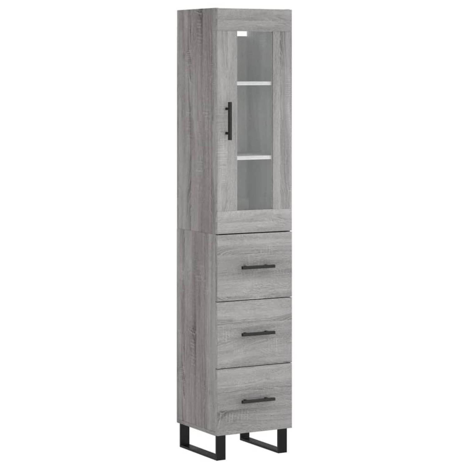 The Living Store Hoge Kast - Grijs Sonoma Eiken - 34.5 x 34 x 180 cm - Duurzaam Materiaal