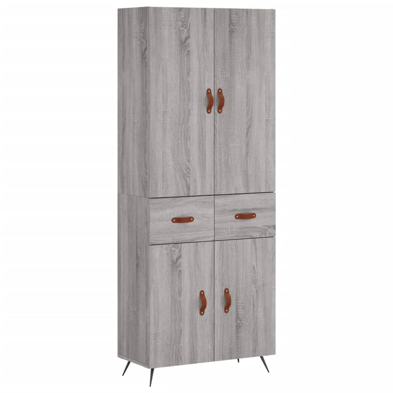 The Living Store Hoge Kast - Grijs Sonoma Eiken - 69.5 x 34 x 180 cm - Duurzaam Hout