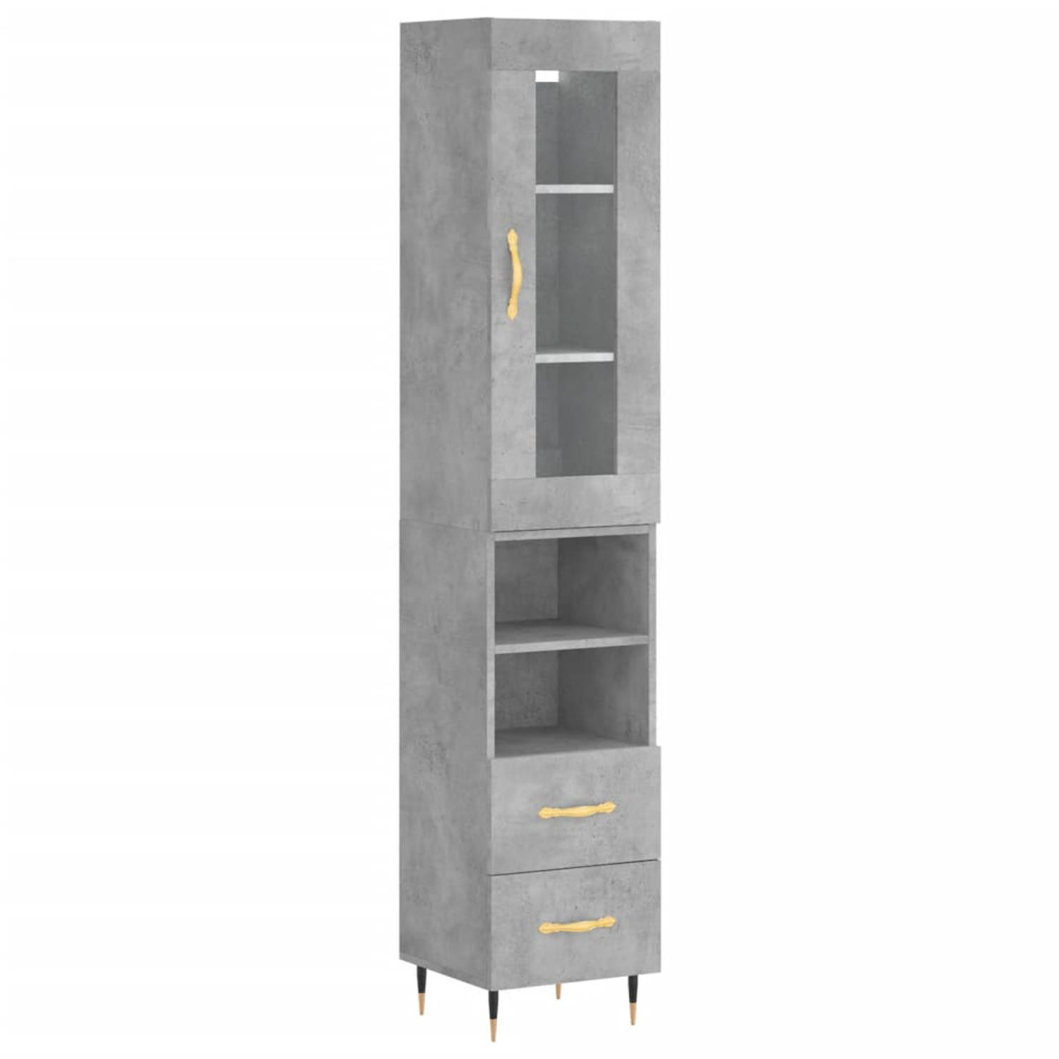 The Living Store Hoge Kast - Betongrijs - 34.5 x 34 x 180 cm - Met Metalen Voeten