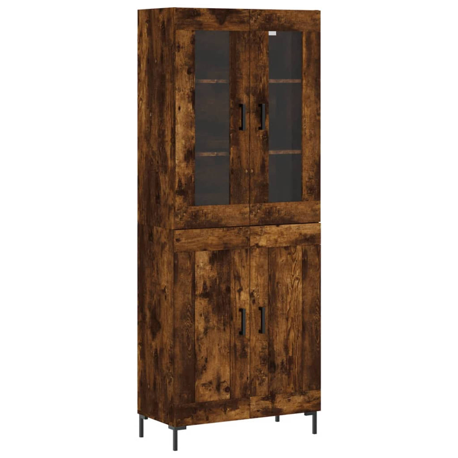 The Living Store Hoge kast 69-5x34x180 cm bewerkt hout gerookt eikenkleurig - Keukenkast