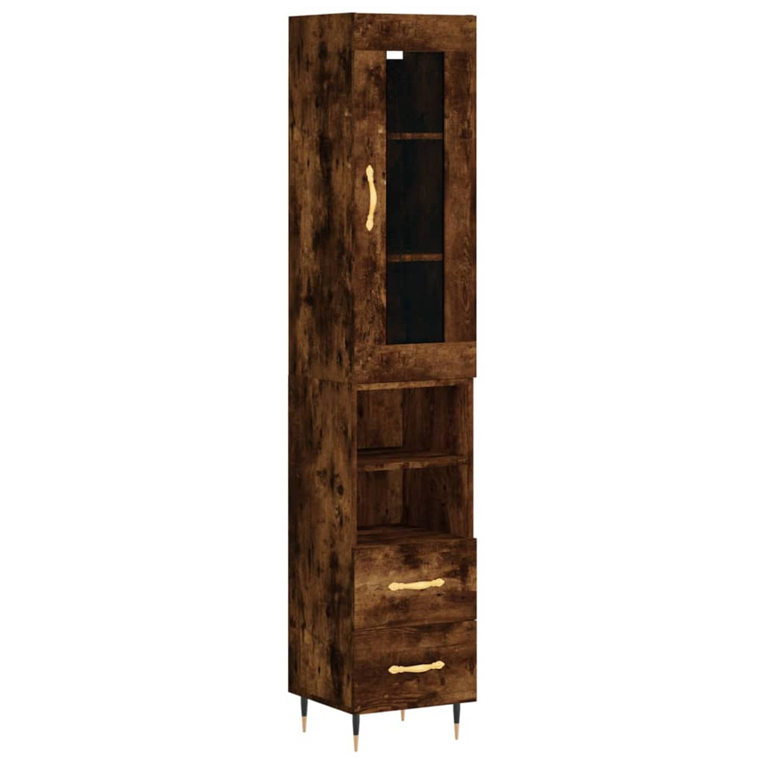 The Living Store-Hoge-kast-34-5x34x180-cm-bewerkt-hout-gerookt-eikenkleurig - Keukenkast