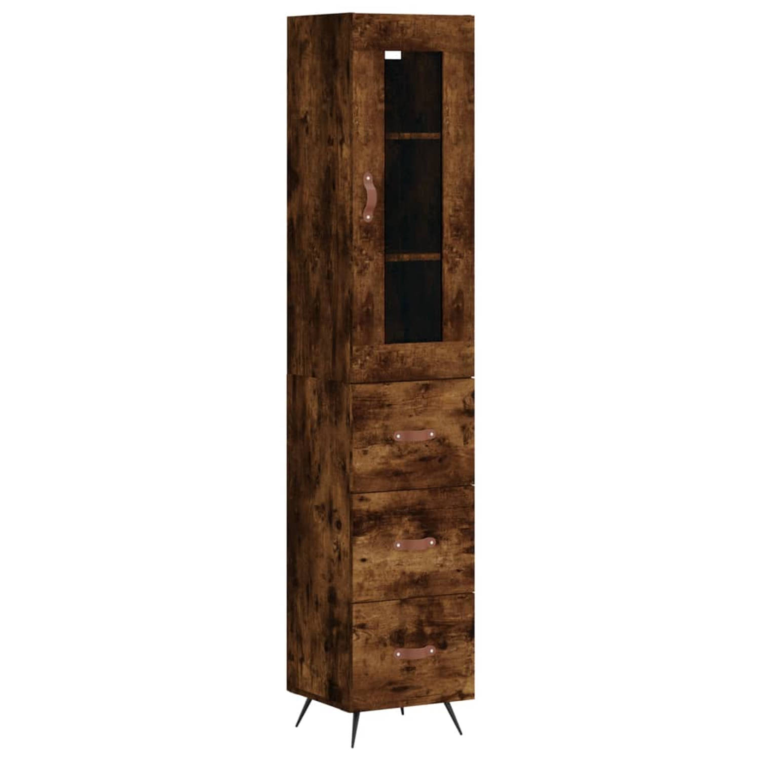 The Living Store-Hoge-kast-34-5x34x180-cm-bewerkt-hout-gerookt-eikenkleurig - Keukenkast