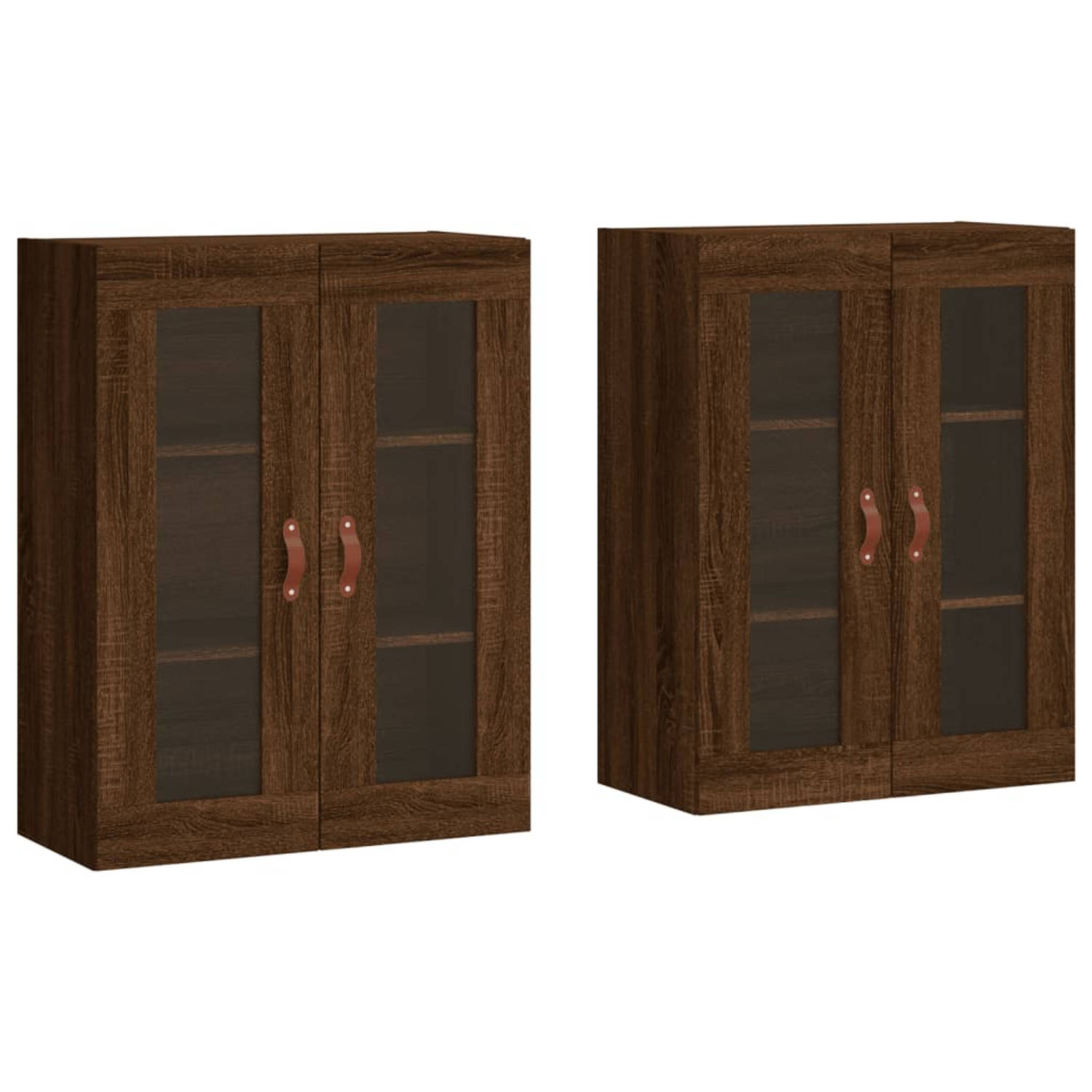 The Living Store Wandkast Bruineiken - 69.5 x 34 x 90 cm - Bewerkt hout en glas - Set van 2