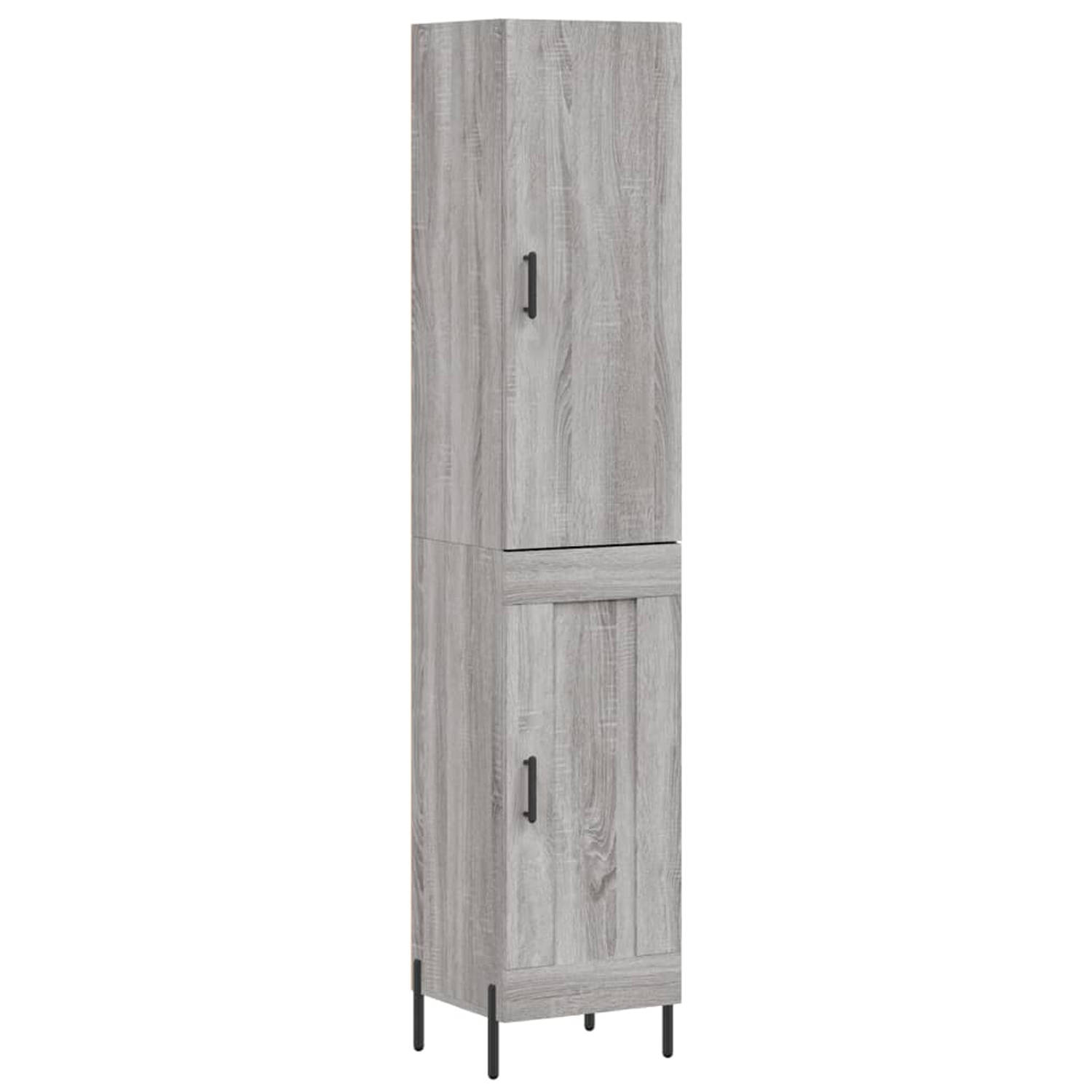 The Living Store Hoge Kast - Grijs Sonoma Eiken - 34.5 x 34 x 180cm - Duurzaam Materiaal