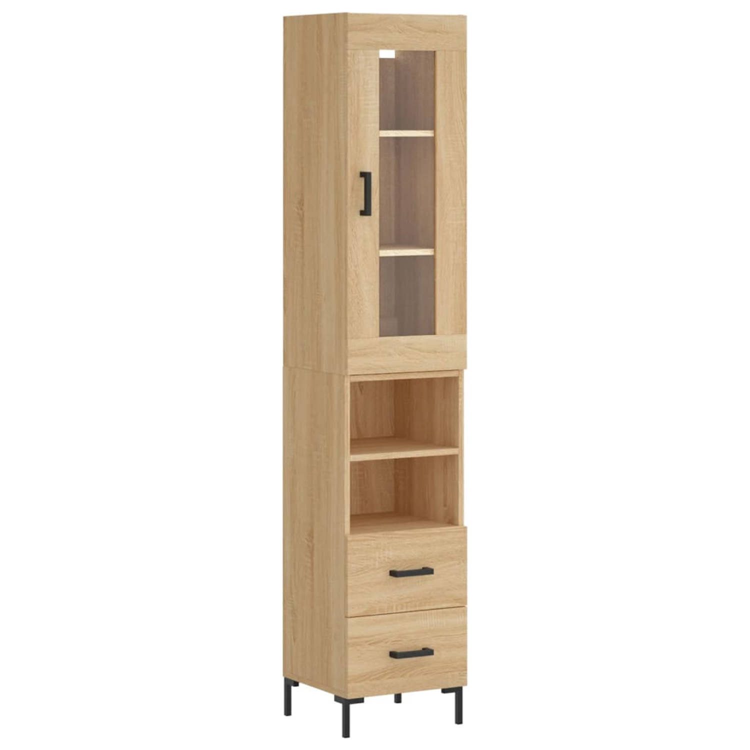 The Living Store-Hoge-kast-34-5x34x180-cm-bewerkt-hout-sonoma-eikenkleurig - Keukenkast