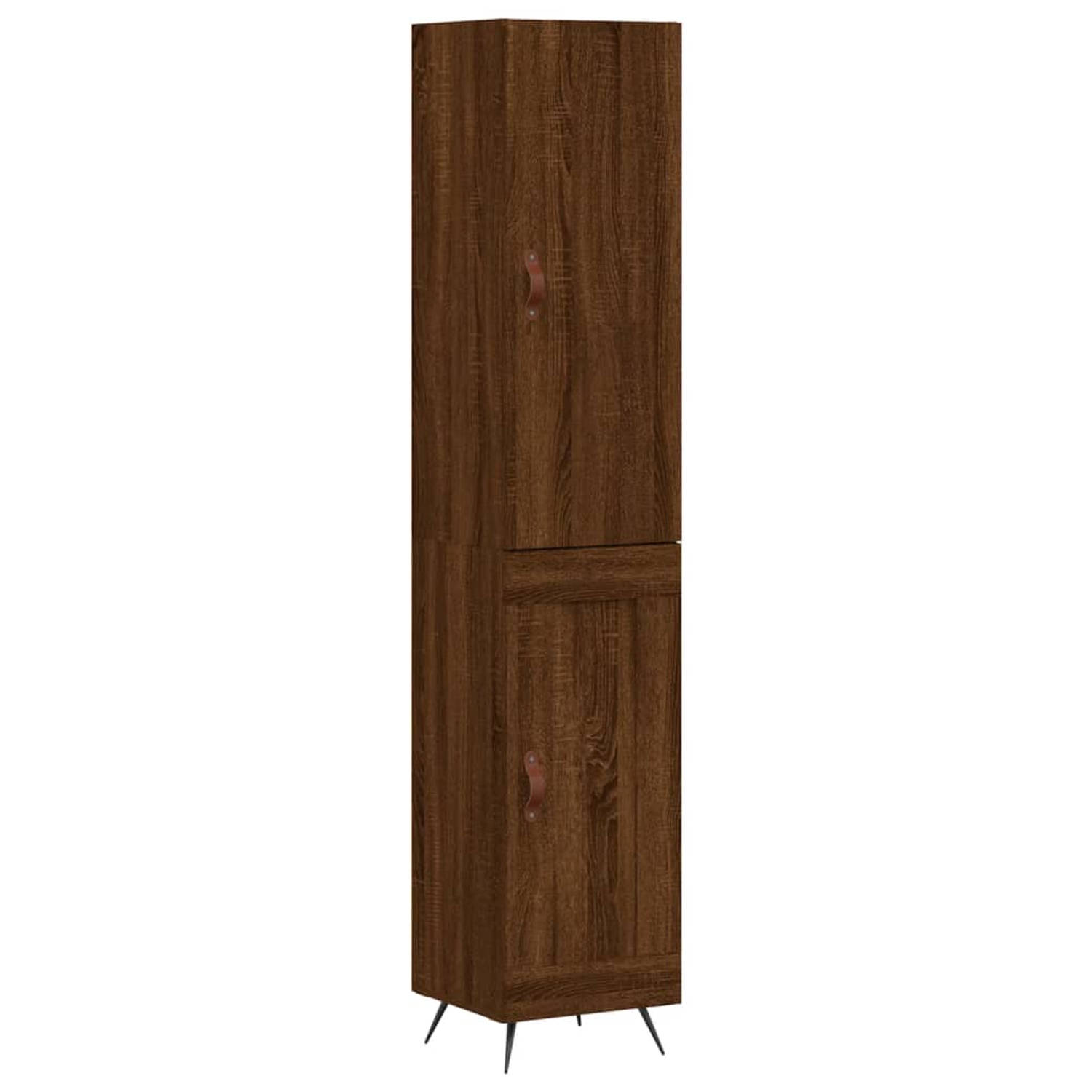 The Living Store-Hoge-kast-34-5x34x180-cm-bewerkt-hout-bruineikenkleurig - Keukenkast