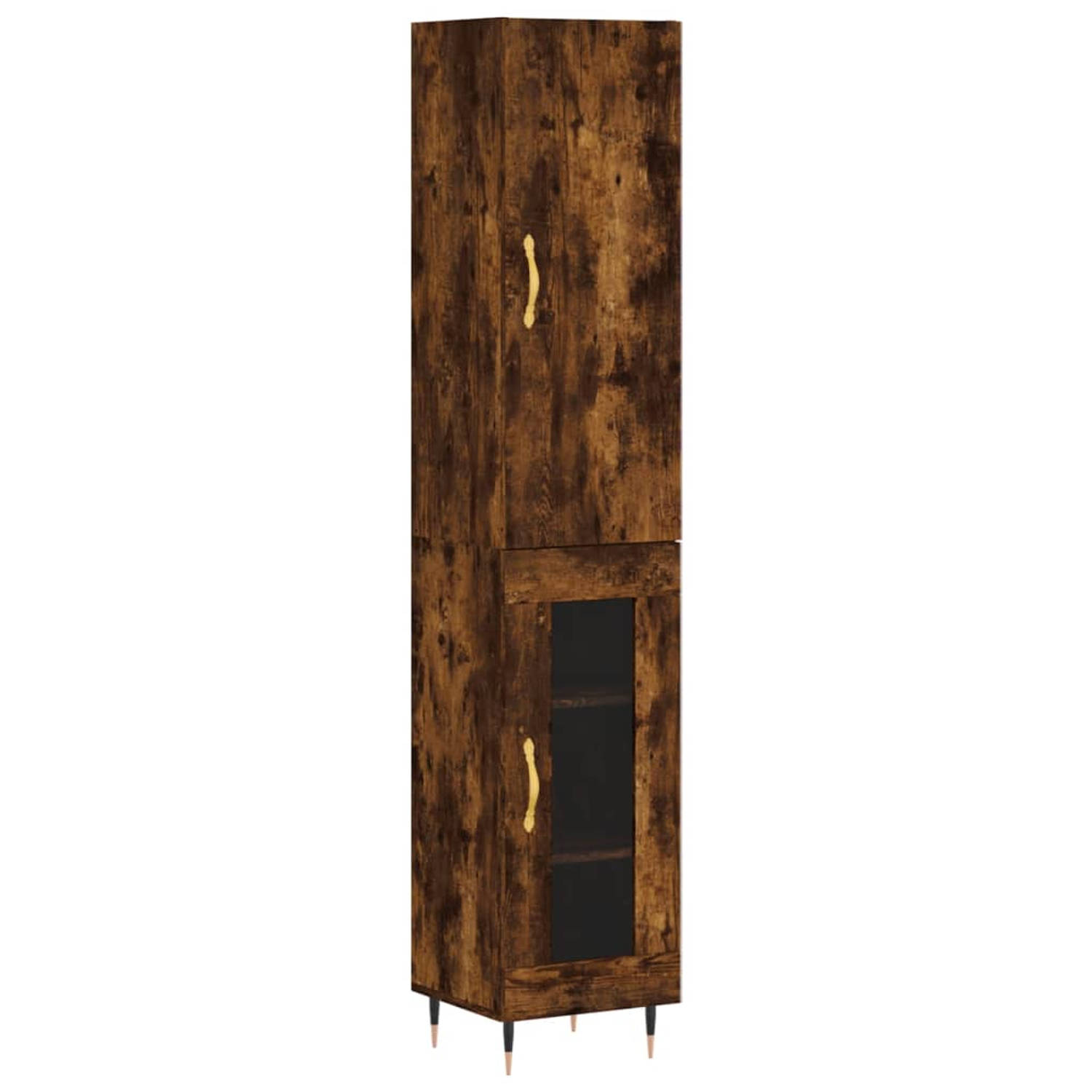 The Living Store-Hoge-kast-34-5x34x180-cm-bewerkt-hout-gerookt-eikenkleurig - Keukenkast