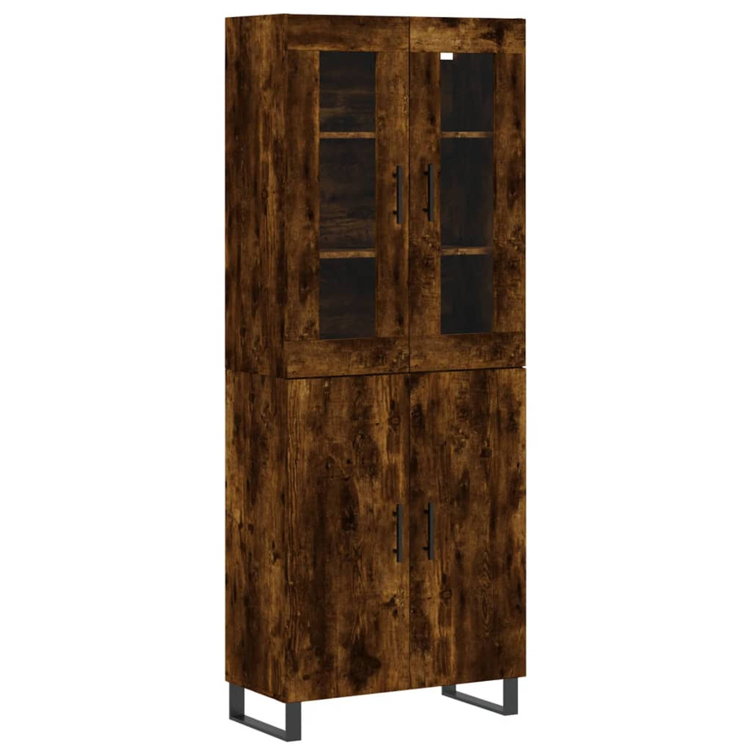 The Living Store-Hoge-kast-69-5x34x180-cm-bewerkt-hout-gerookt-eikenkleurig - Keukenkast