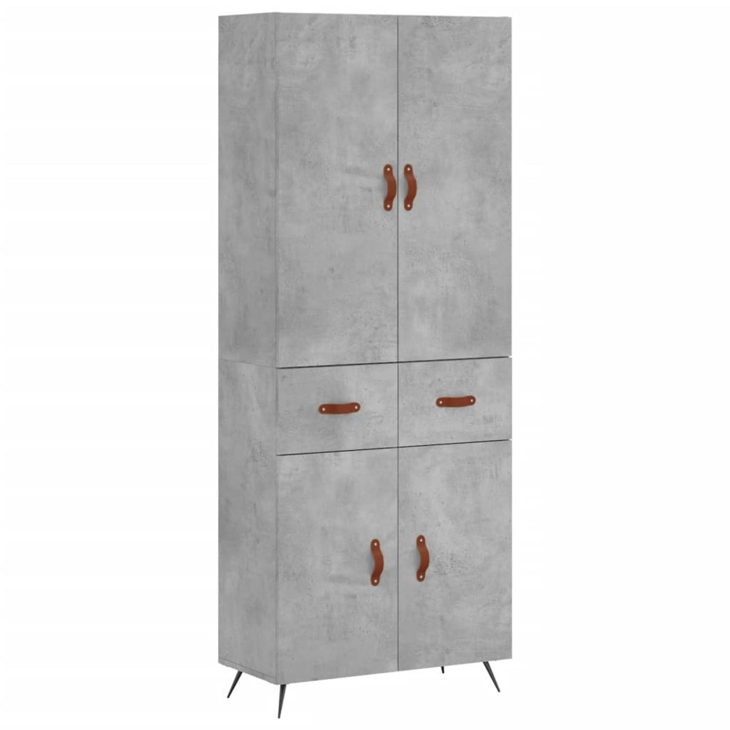 The Living Store-Hoge-kast-69-5x34x180-cm-bewerkt-hout-betongrijs - Keukenkast