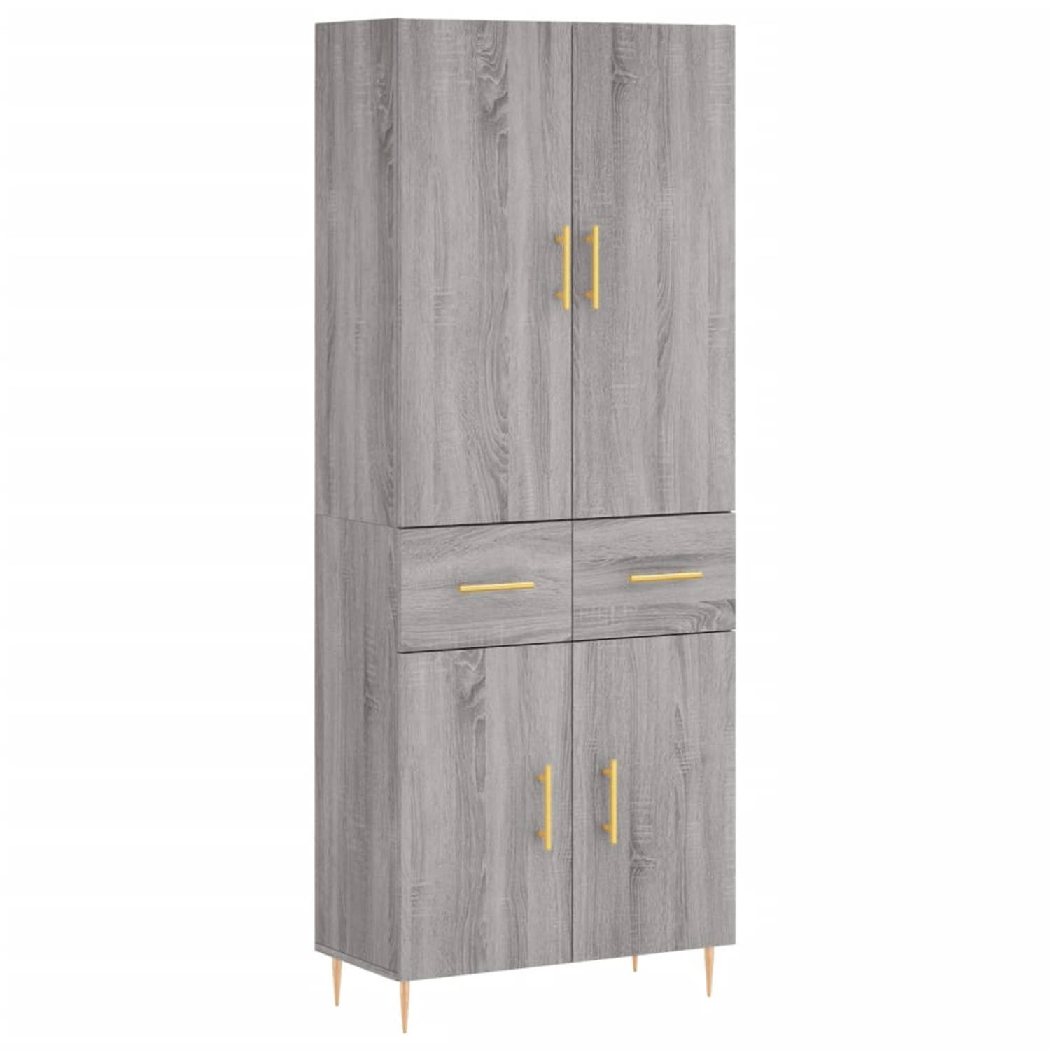 The Living Store Hoge Kast - Grijs Sonoma Eiken - 69.5 x 34 x 180 cm - Duurzaam - Voldoende opbergruimte