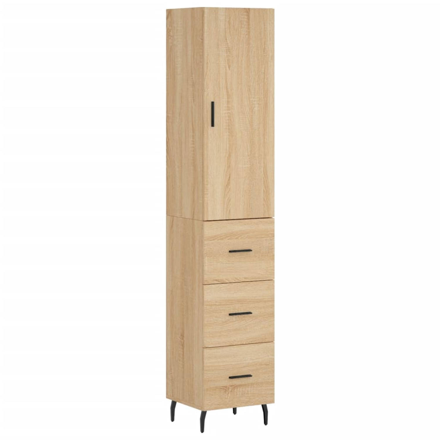 The Living Store-Hoge-kast-34-5x34x180-cm-bewerkt-hout-sonoma-eikenkleurig - Keukenkast