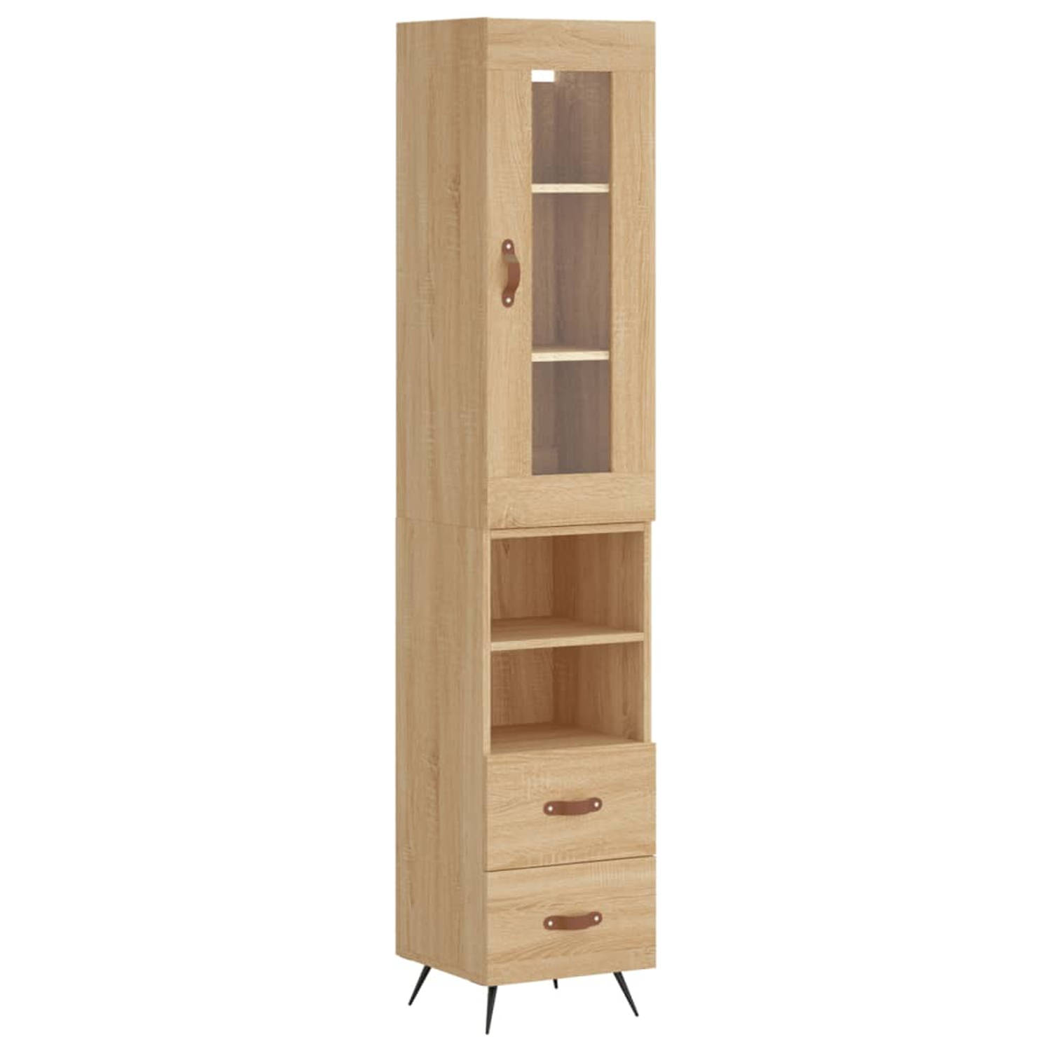 The Living Store-Hoge-kast-34-5x34x180-cm-bewerkt-hout-sonoma-eikenkleurig - Keukenkast