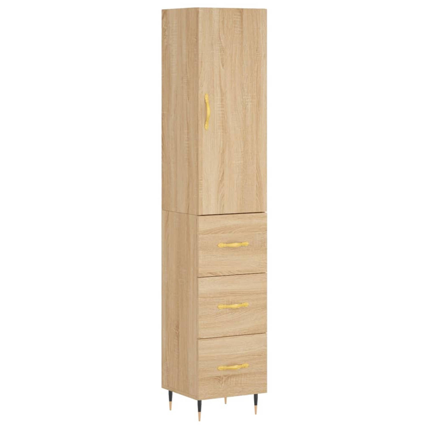 The Living Store-Hoge-kast-34-5x34x180-cm-bewerkt-hout-sonoma-eikenkleurig - Keukenkast