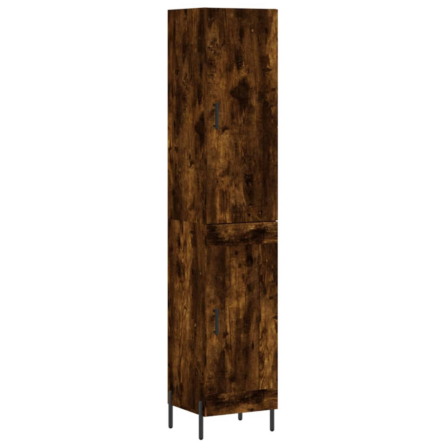 The Living Store-Hoge-kast-34-5x34x180-cm-bewerkt-hout-gerookt-eikenkleurig - Keukenkast