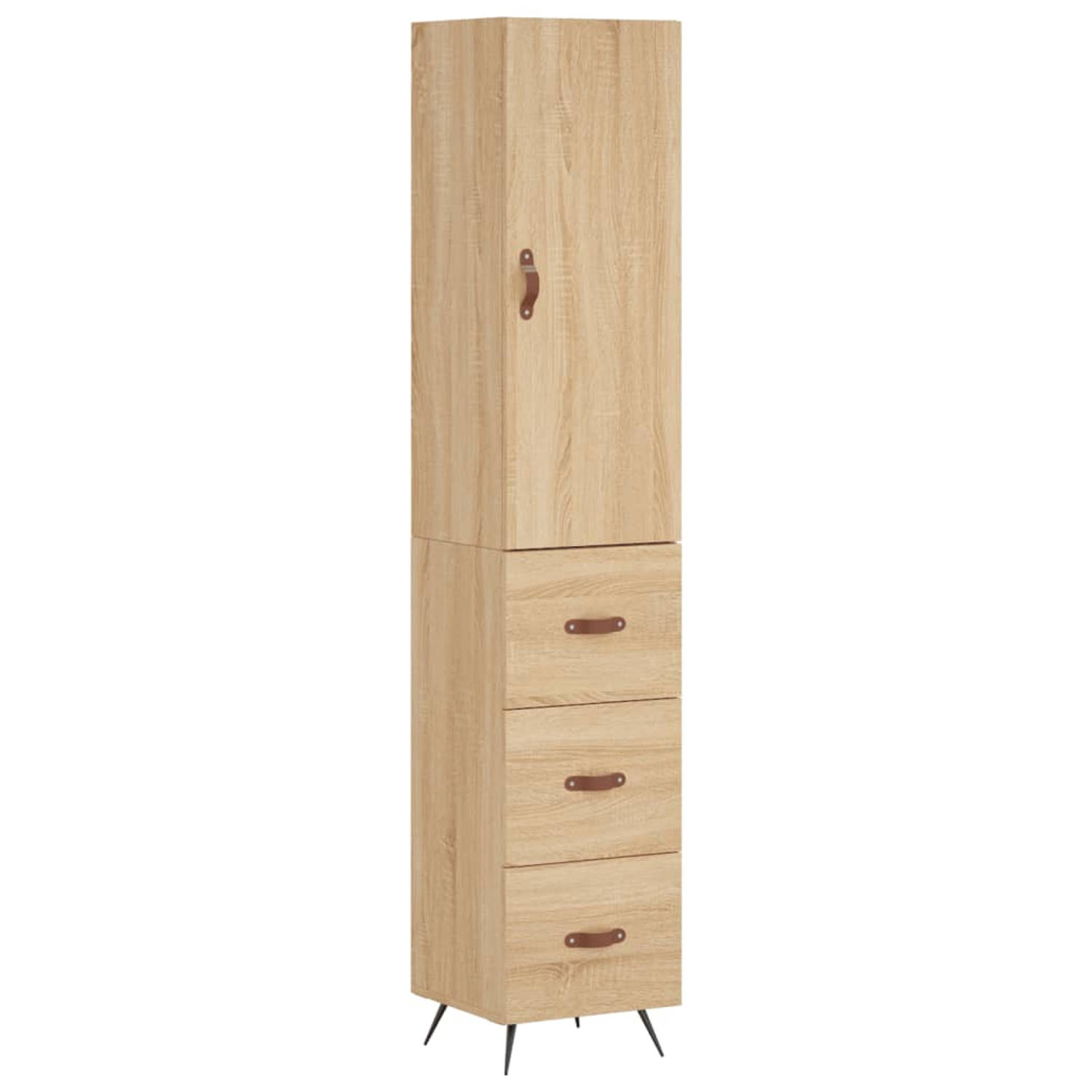 The Living Store-Hoge-kast-34-5x34x180-cm-bewerkt-hout-sonoma-eikenkleurig - Keukenkast