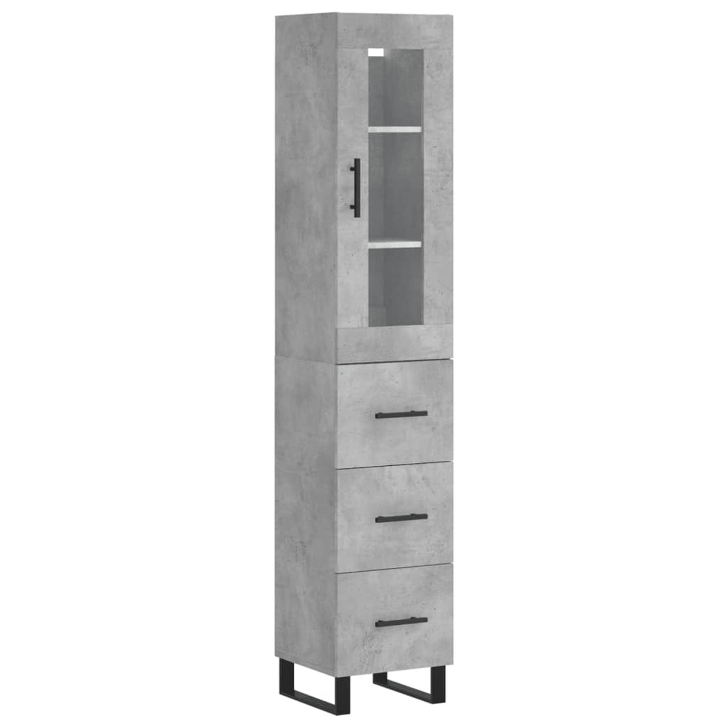 The Living Store-Hoge-kast-34-5x34x180-cm-bewerkt-hout-betongrijs - Keukenkast