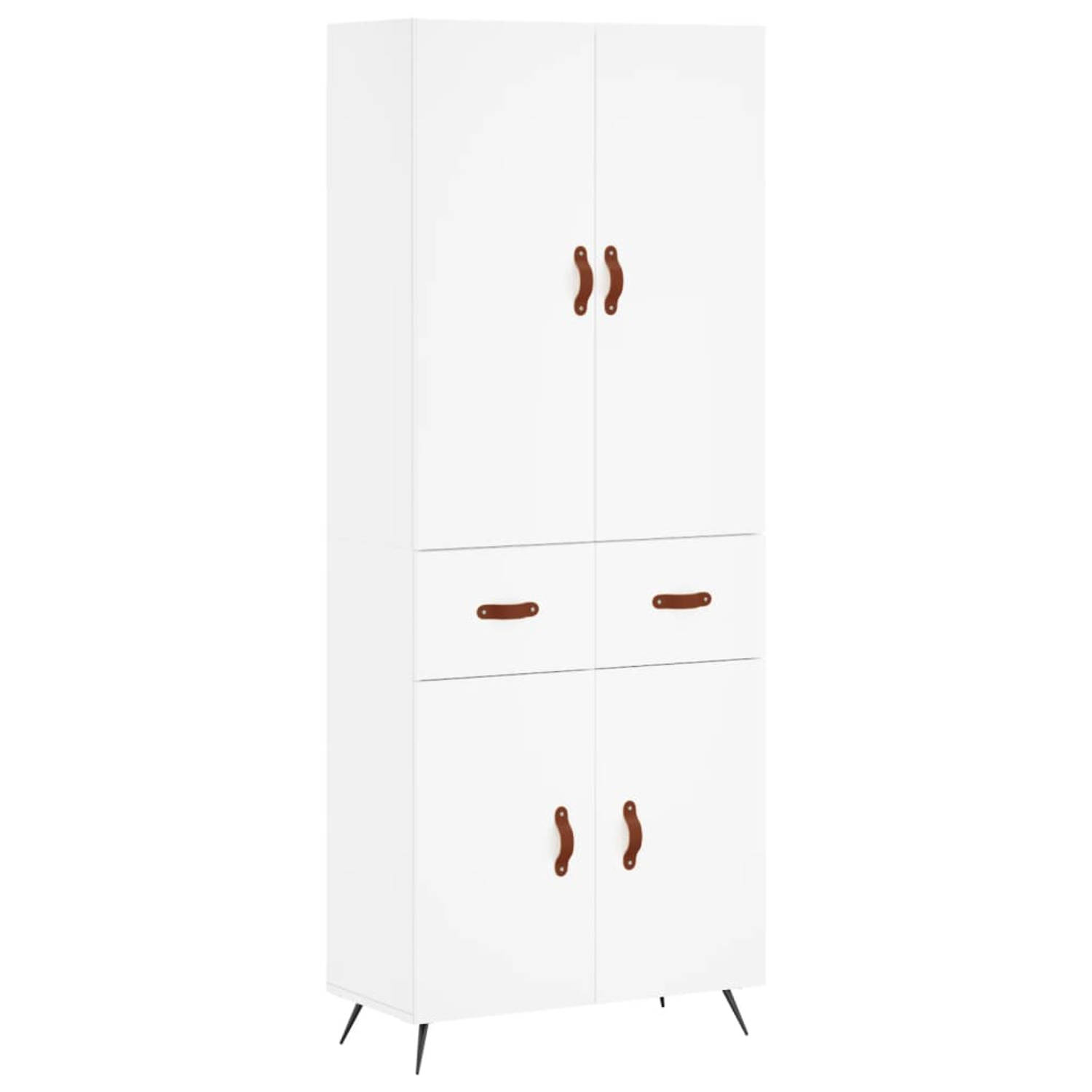 The Living Store Opbergkast - Hoge Kast - 69.5 x 34 x 180 cm - Wit