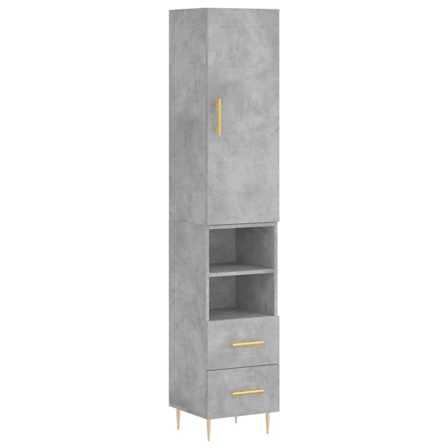 The Living Store Hoge kast 34-5x34x180 cm bewerkt hout betongrijs - Keukenkast