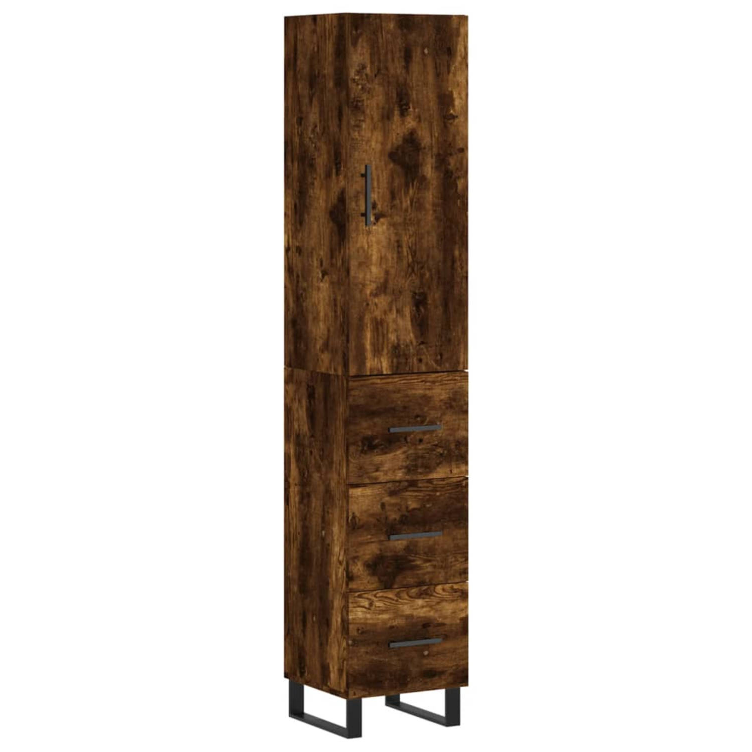 The Living Store Hoge kast - Gerookt eiken - 34.5 x 34 x 180 cm - Duurzaam materiaal