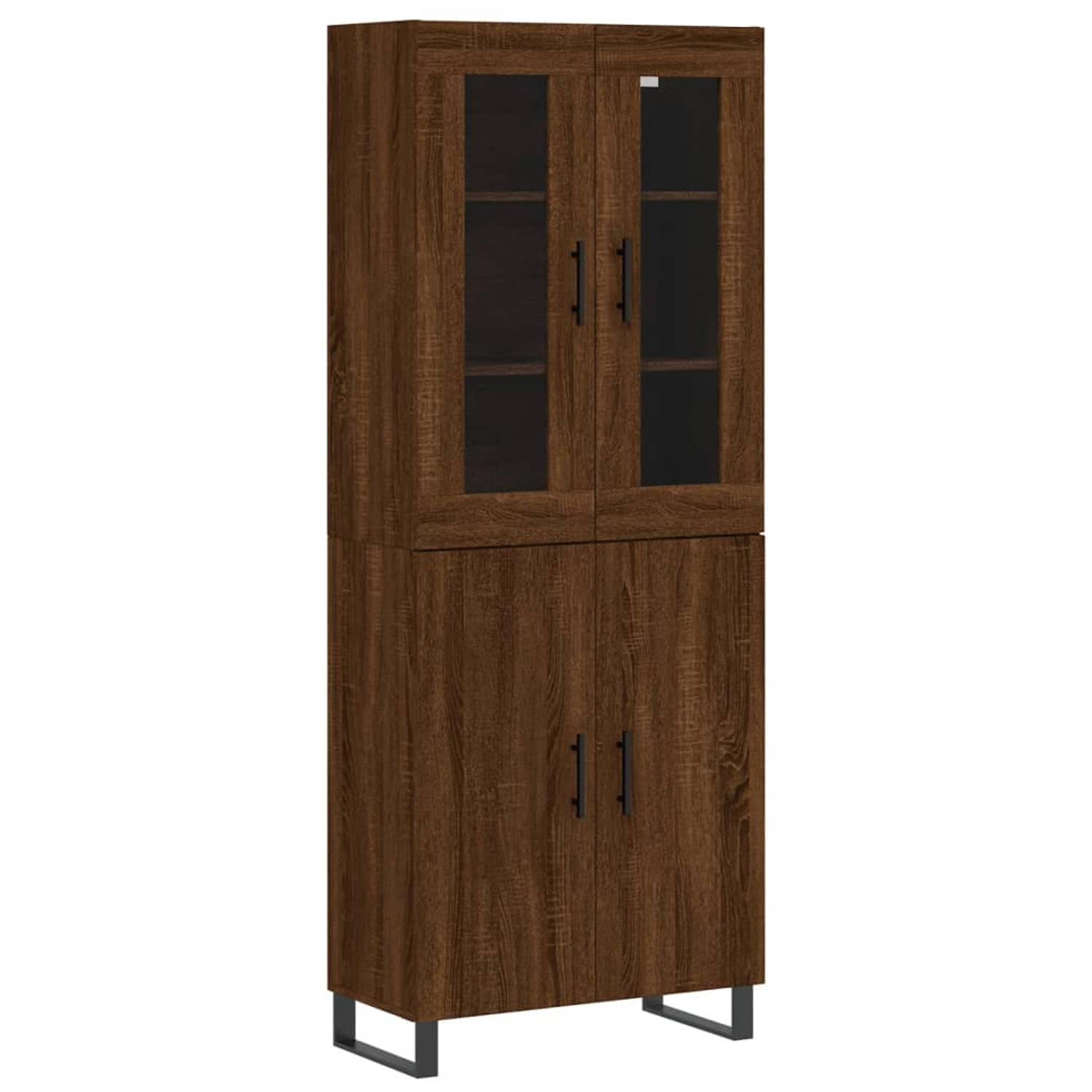 The Living Store Bruineiken Hoge Kast - 69.5 x 34 x 180 cm - Duurzaam Bewerkt Hout