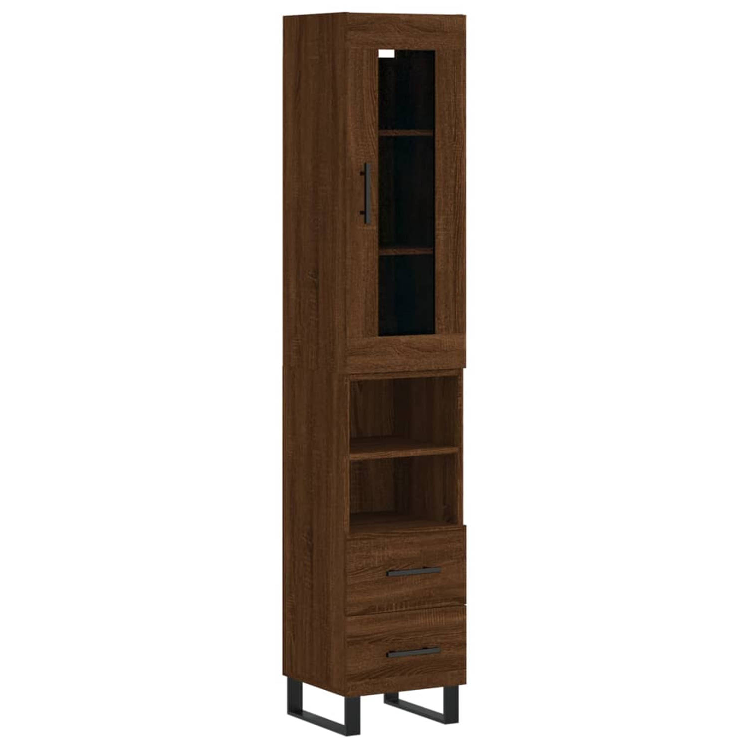 The Living Store-Hoge-kast-34-5x34x180-cm-bewerkt-hout-bruineikenkleurig - Keukenkast