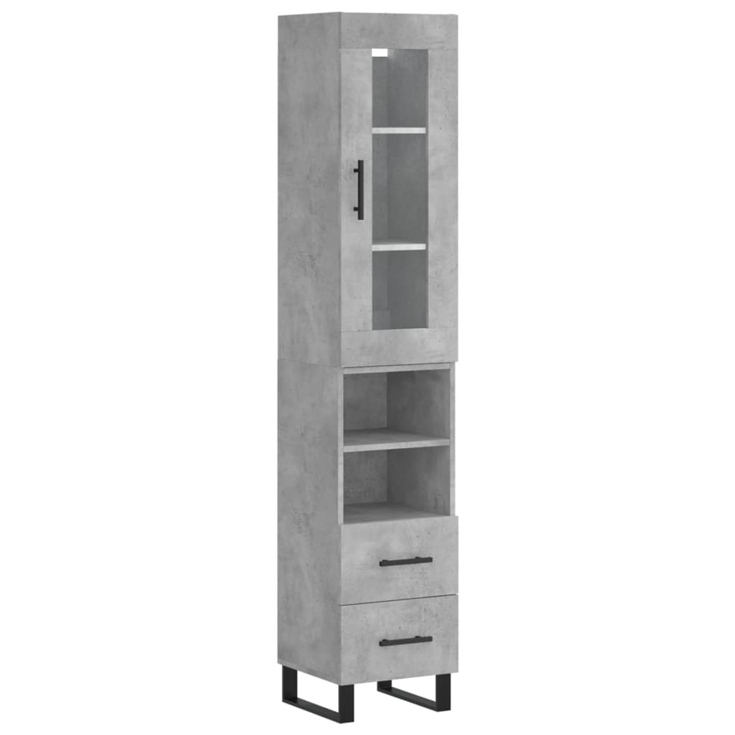 The Living Store-Hoge-kast-34-5x34x180-cm-bewerkt-hout-betongrijs - Keukenkast