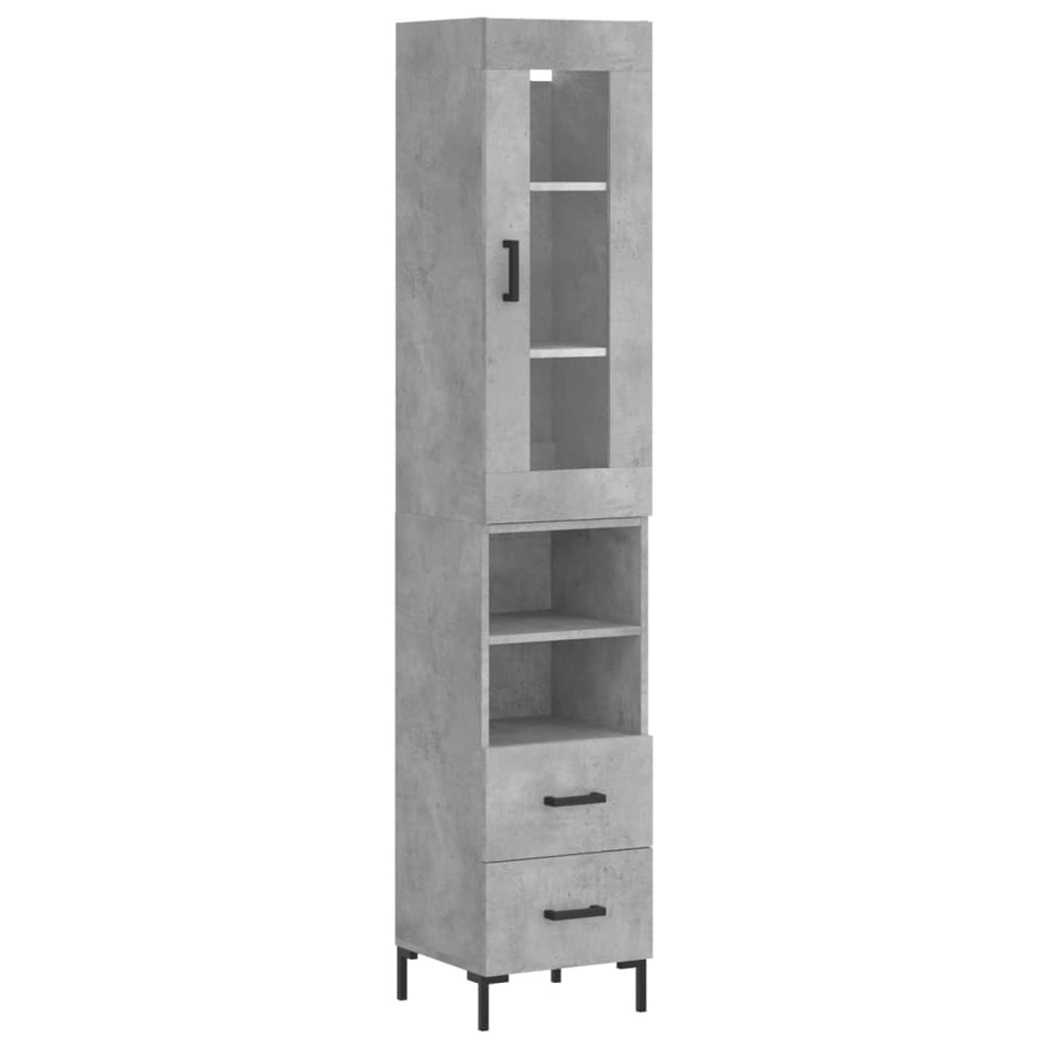 The Living Store-Hoge-kast-34-5x34x180-cm-bewerkt-hout-betongrijs - Keukenkast